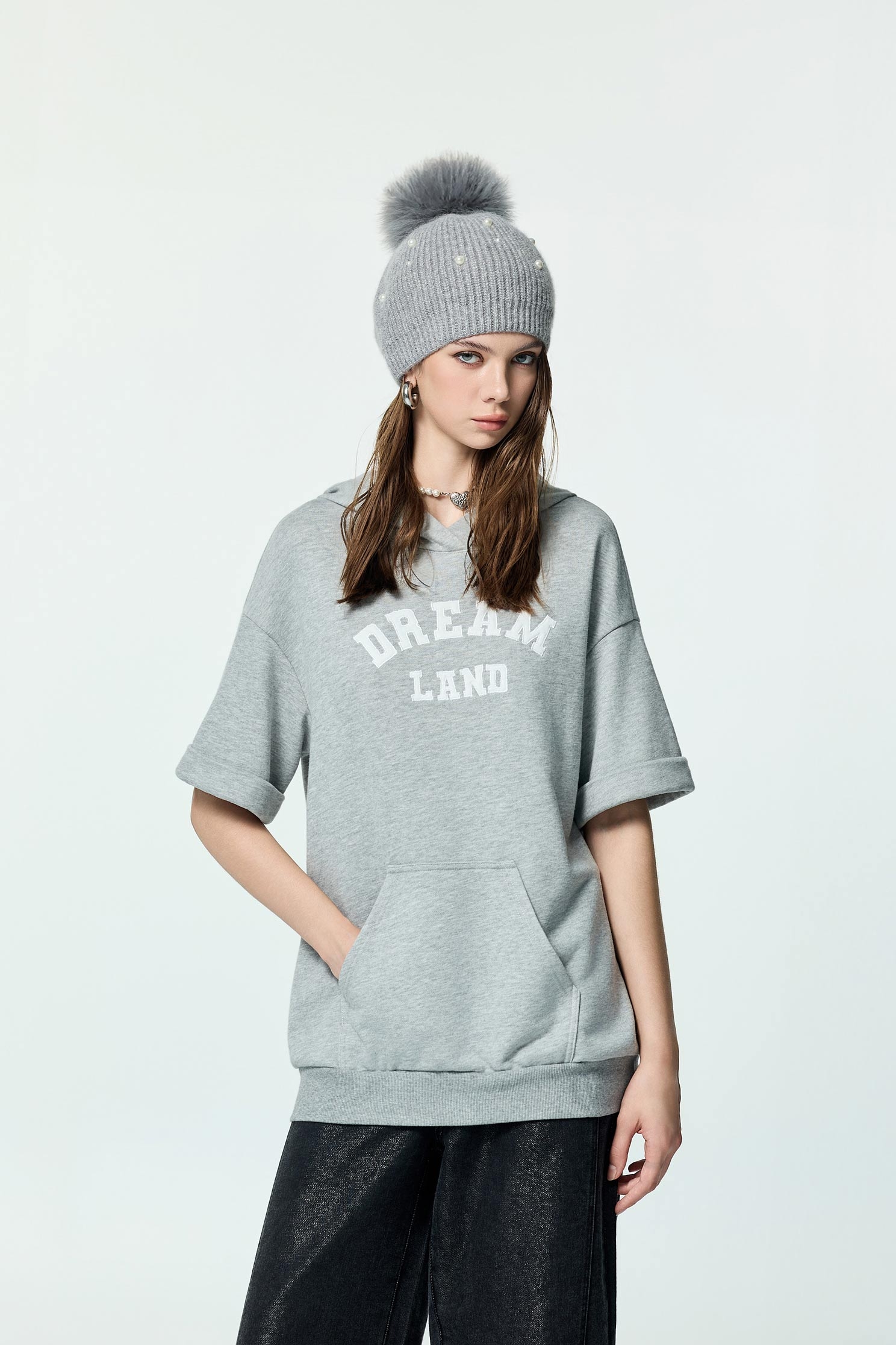 Front Slogan Hoodie Grey TeeFront Slogan Hoodie Grey Tee,Tops,Hoodie tops,Season (AW) Look,Embroidered