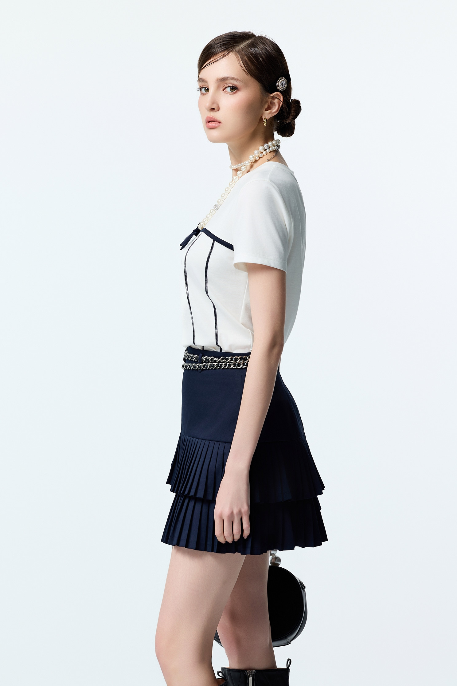 Navy Bow Detail Short Sleeve TeeNavy Bow Detail Short Sleeve Tee,Tops,Embroidered,White tops,Season (AW) Look