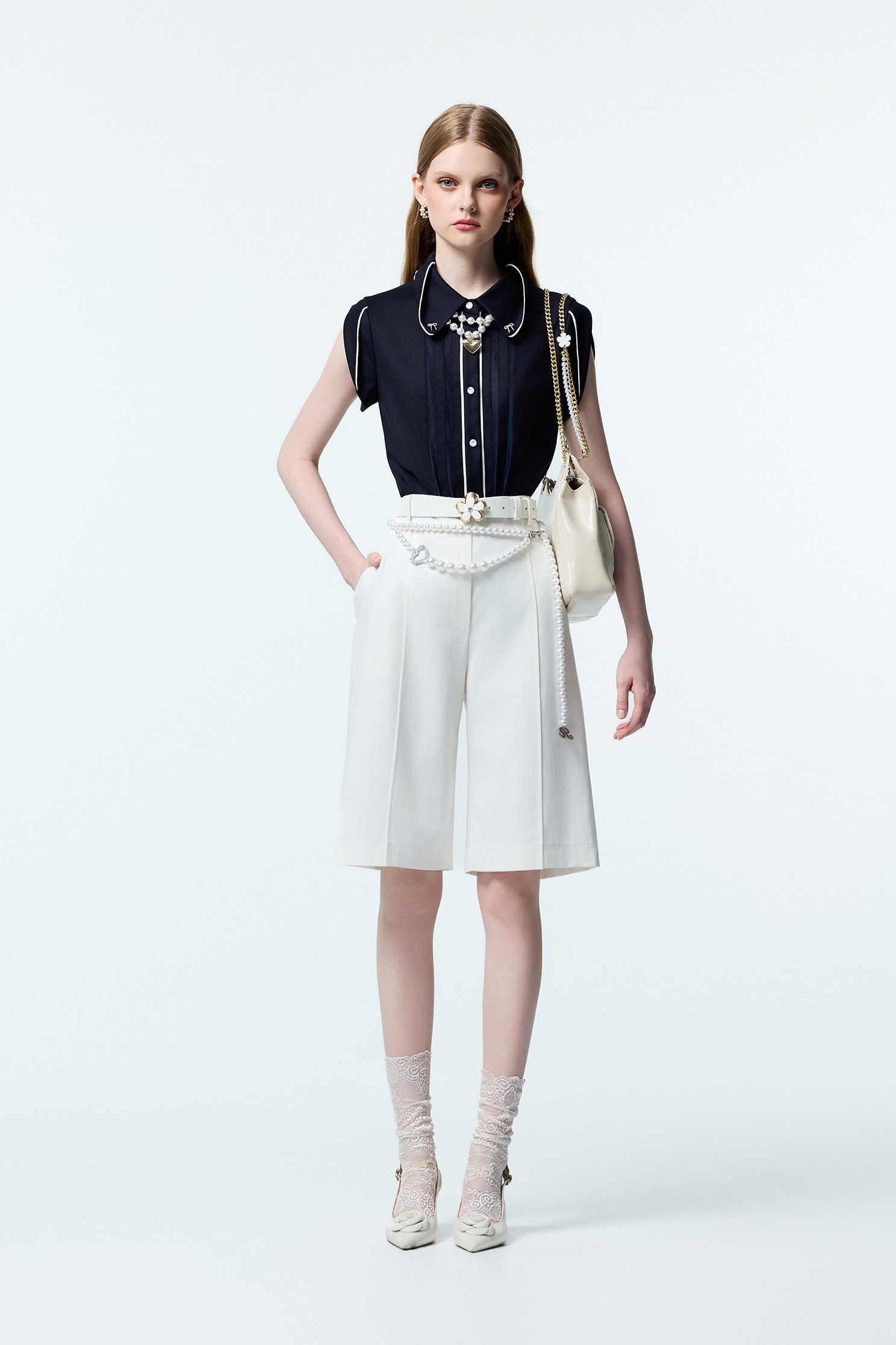 Contrast Trim Detail Navy TopContrast Trim Detail Navy Top,Tops,Season (AW) Look,bows