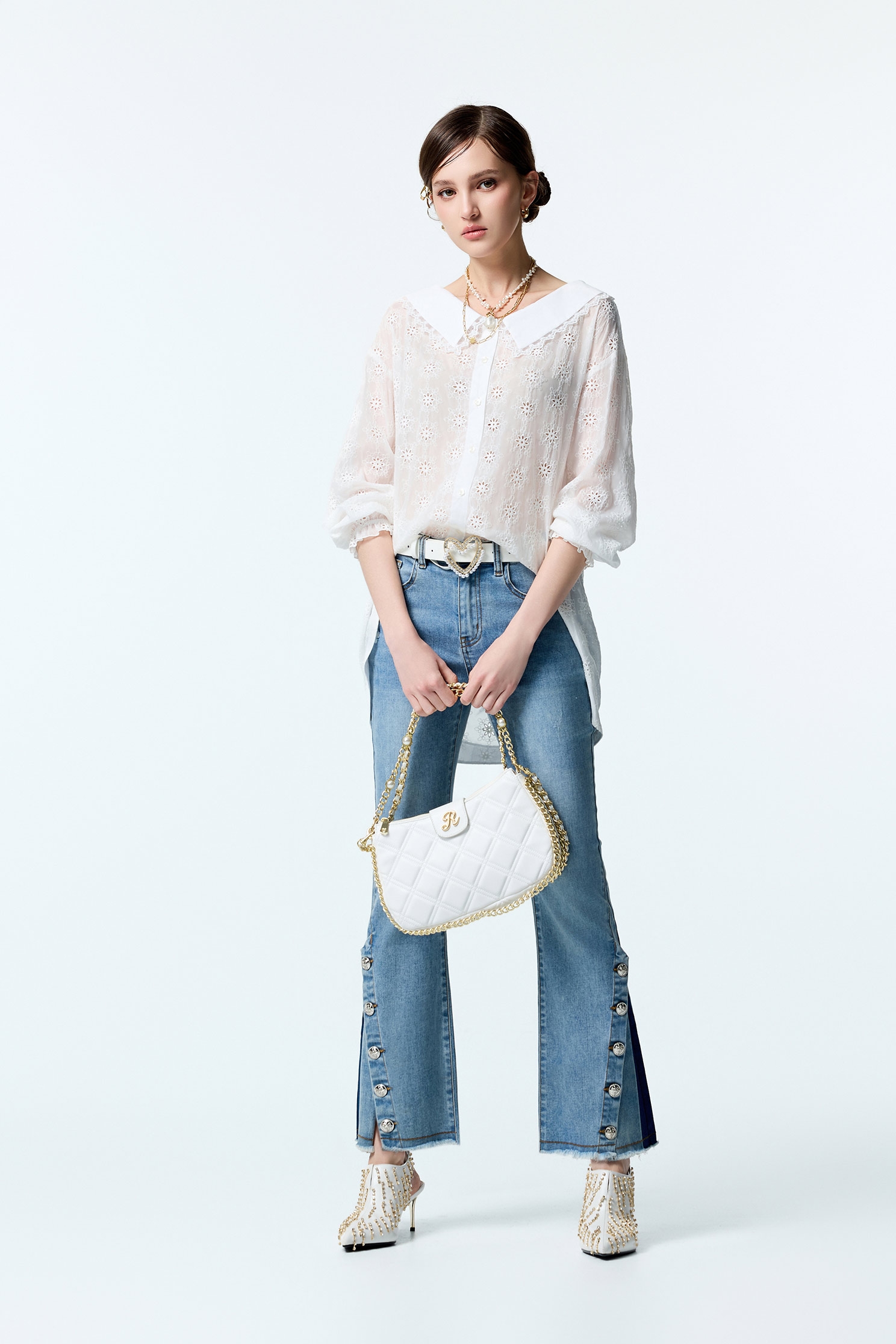 Embroidered Floral Detail Long Sleeve TopEmbroidered Floral Detail Long Sleeve Top,Tops,Embroidered,White tops,Season (AW) Look