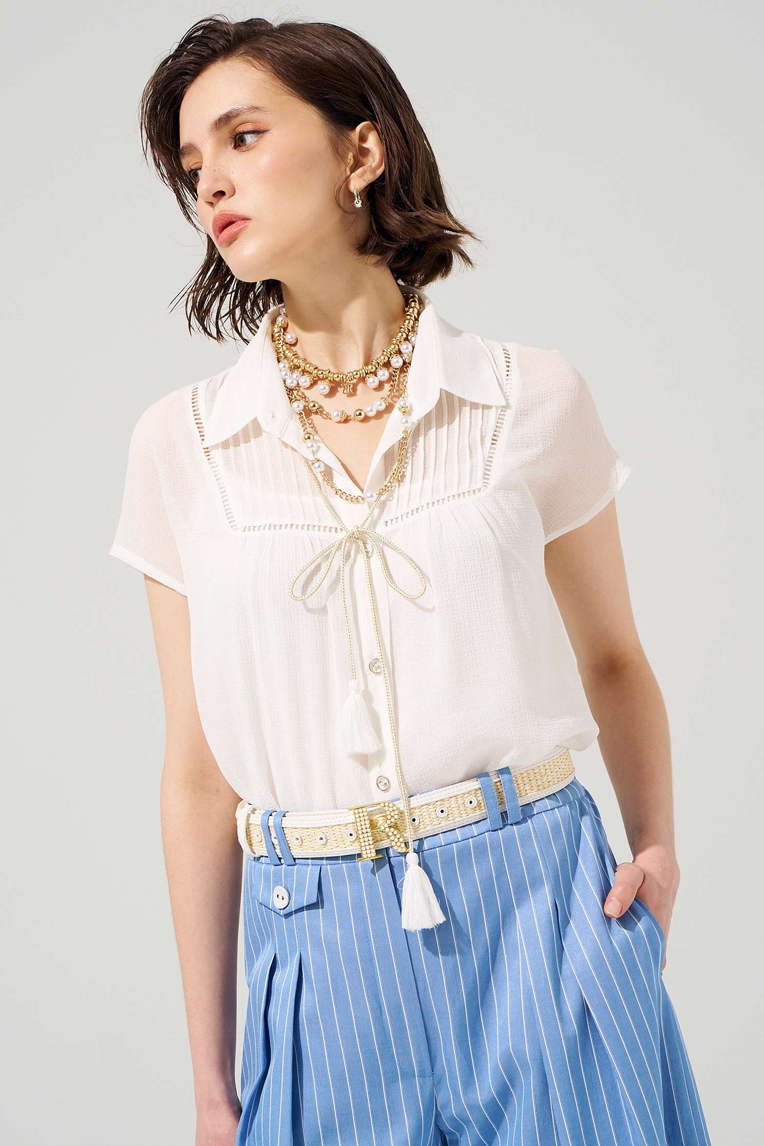 Collared Chiffon Top With Pintuck DetailPleated chiffon top,Tops,Season (AW) Look,Lace,Blouses,Chiffon,Chiffon tops