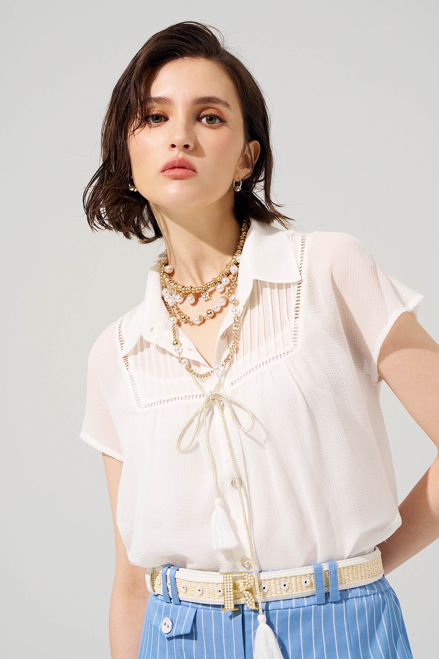 Collared Chiffon Top With Pintuck DetailPleated chiffon top,Tops,Season (AW) Look,Lace,Blouses,Chiffon,Chiffon tops