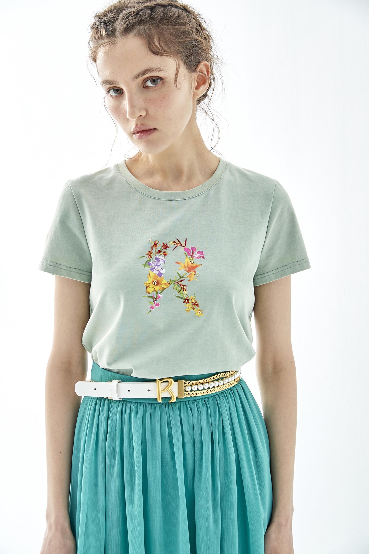 Basic Light Green Tee With Printed GraphicClassic T-shirt with letter print,T-shirts,T-shirts,Tops,Embroidered,Season (SS) Look,Cotton,comfotism