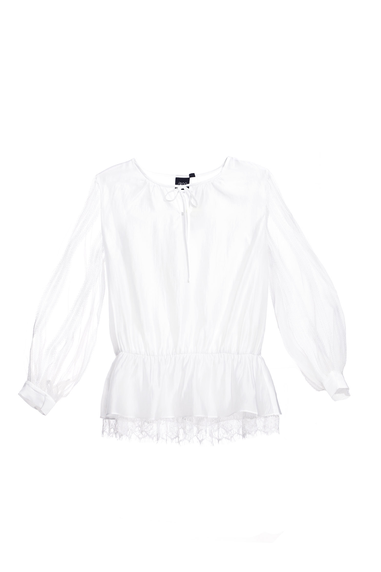 Basic Organza Top With Sleeve Lace DetailTop with transparent lace sleeves,Tops,Season (SS) Look,Lace,Lace tops