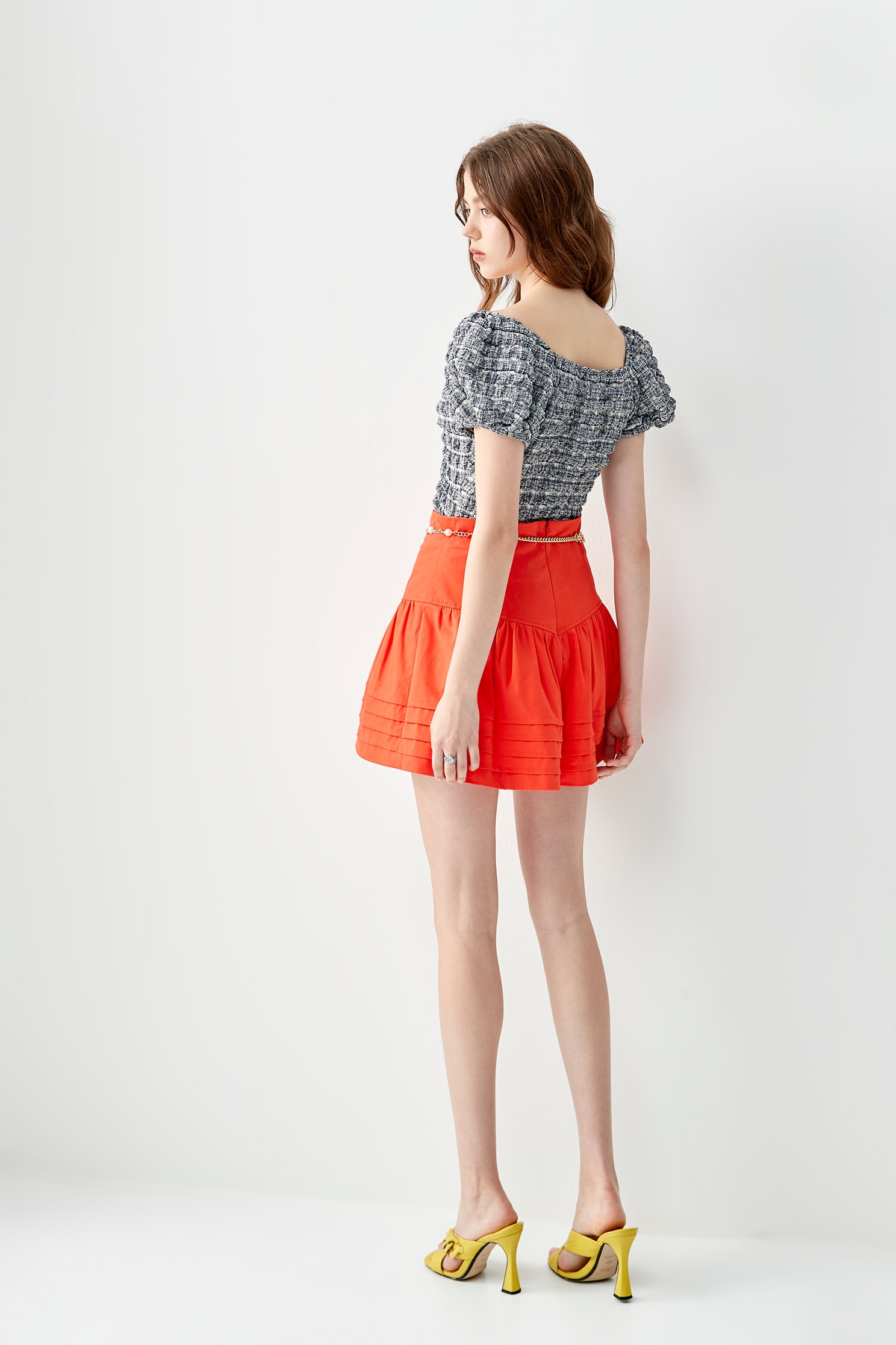 Puff Sleeve Elastic TopTop with three-dimensional cube,Office Looks,Tops,Season (SS) Look