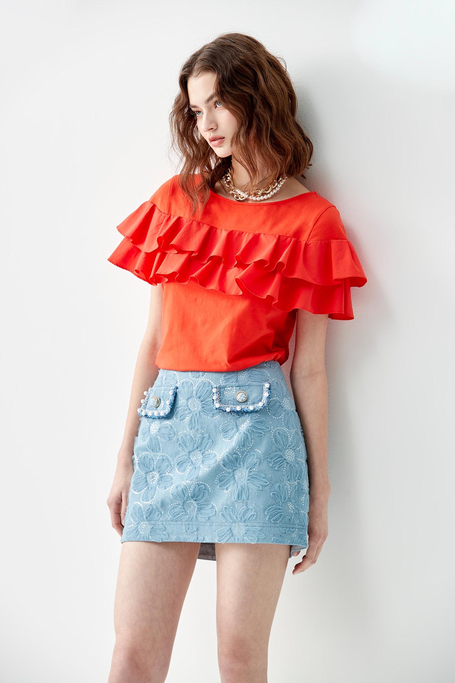 Double Layer Flounce Detail TeeT-shirt top with ruffled design,T-shirts,Tops,Season (SS) Look