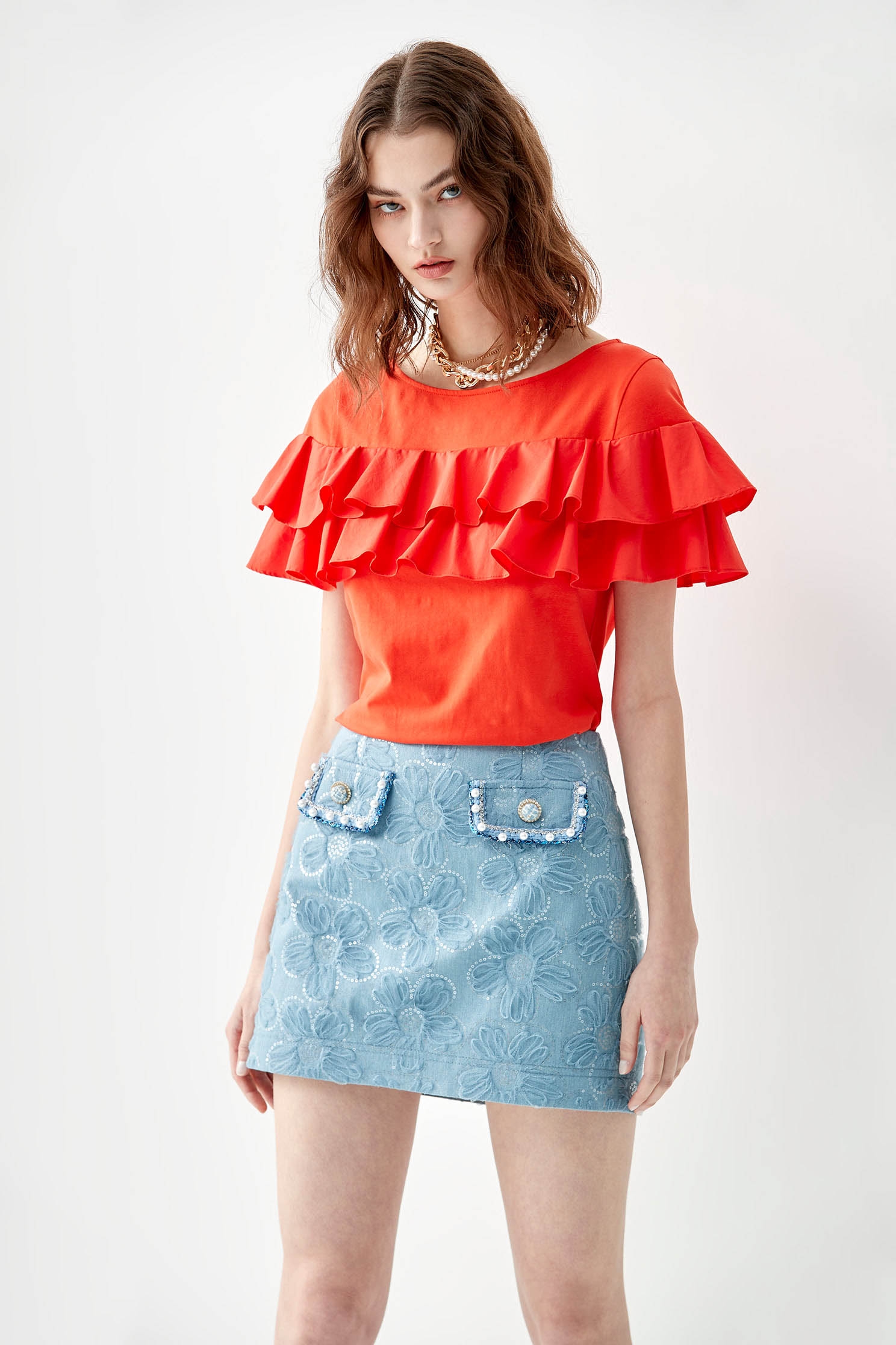 Double Layer Flounce Detail TeeT-shirt top with ruffled design,T-shirts,Tops,Season (SS) Look