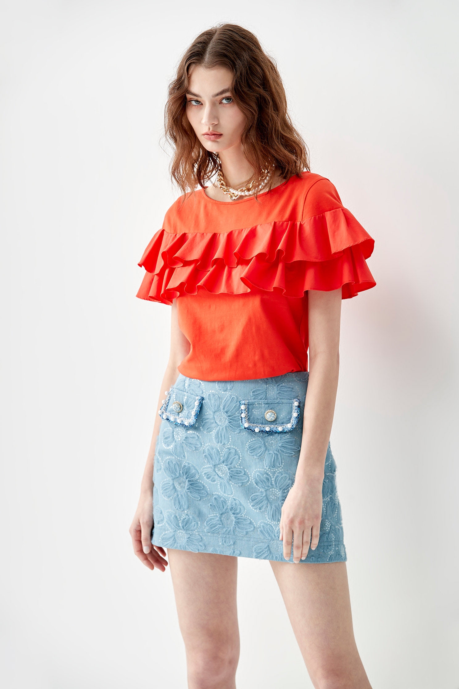 Double Layer Flounce Detail TeeT-shirt top with ruffled design,T-shirts,Tops,Season (SS) Look