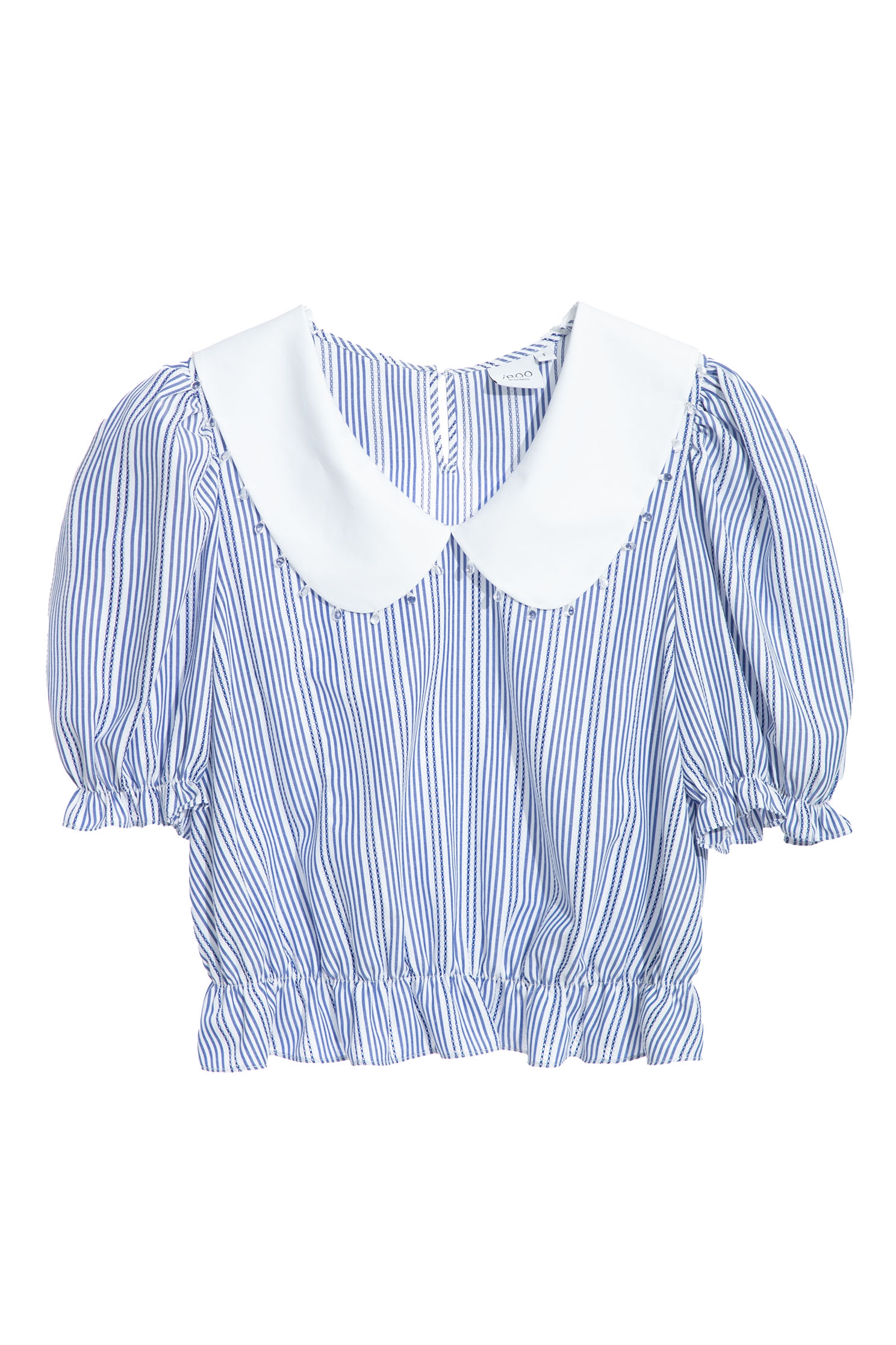 Blue Pinstripe Peter Pan Collar TopStriped embroidered top,Tops,Embroidered,Season (SS) Look,Stripe