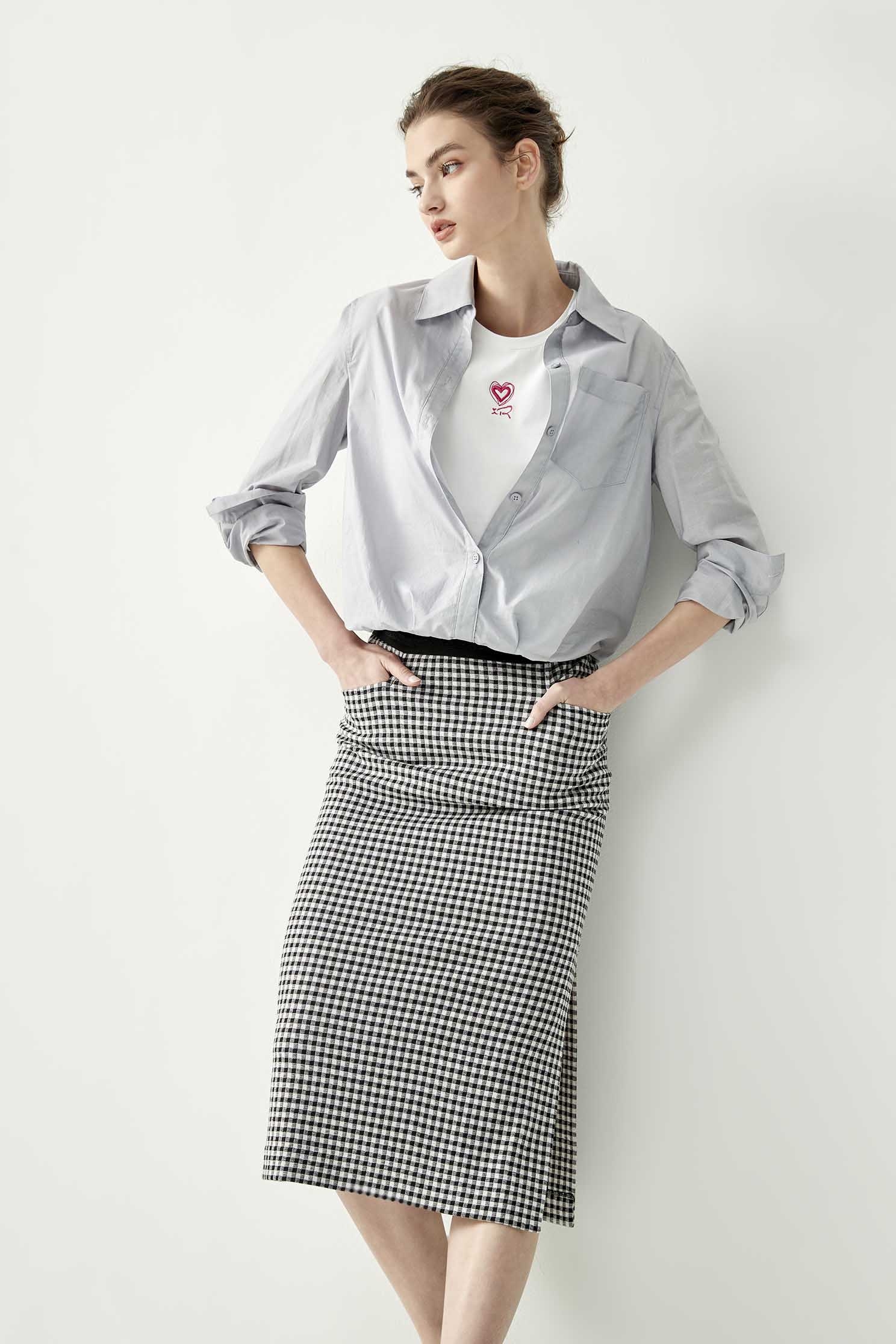 Two Piece Grey Button Front BlouseLayered-look shirt,T-shirts,Office Looks,Tops,Embroidered,Season (SS) Look,simple outfits,Back To Classic,Blouses,upperclass,Back To B/W