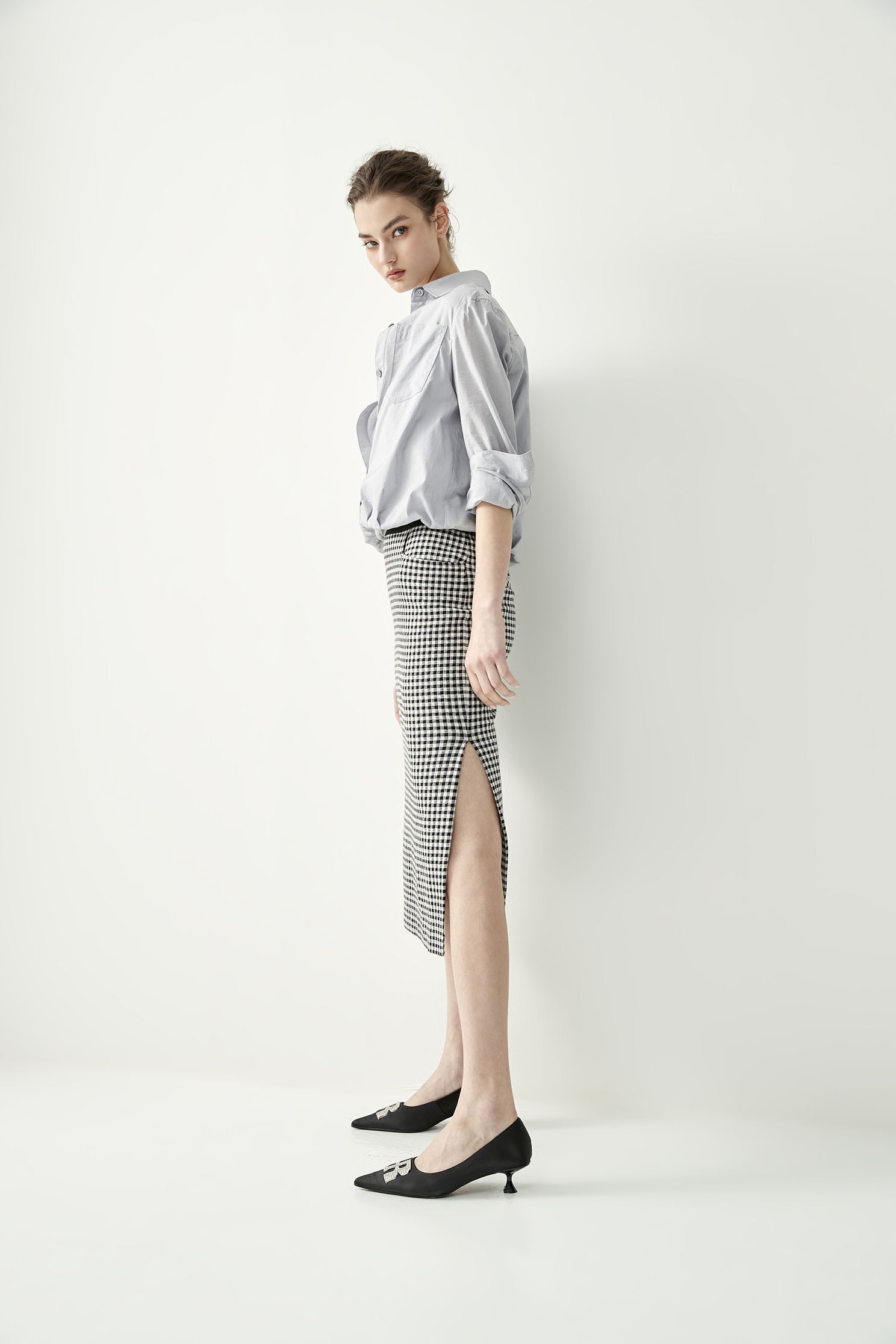 Two Piece Grey Button Front BlouseLayered-look shirt,T-shirts,Office Looks,Tops,Embroidered,Season (SS) Look,simple outfits,Back To Classic,Blouses,upperclass,Back To B/W