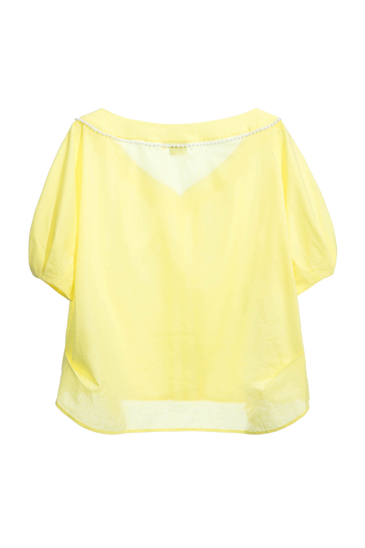 Wide Neckline Yellow Top With Pearl AppliqueTop with pearl collar,Tops,Season (SS) Look,pearl