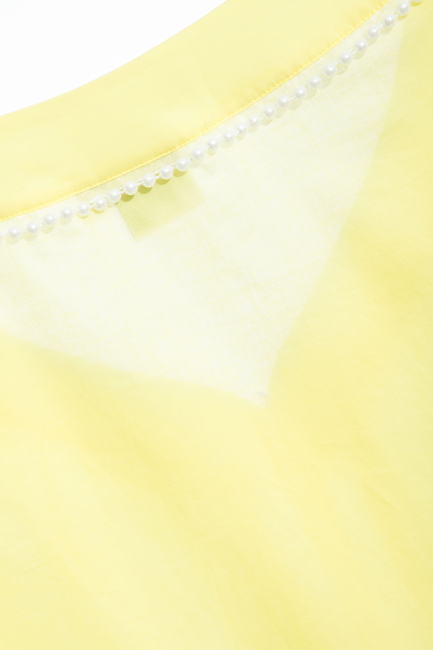 Wide Neckline Yellow Top With Pearl AppliqueTop with pearl collar,Tops,Season (SS) Look,pearl