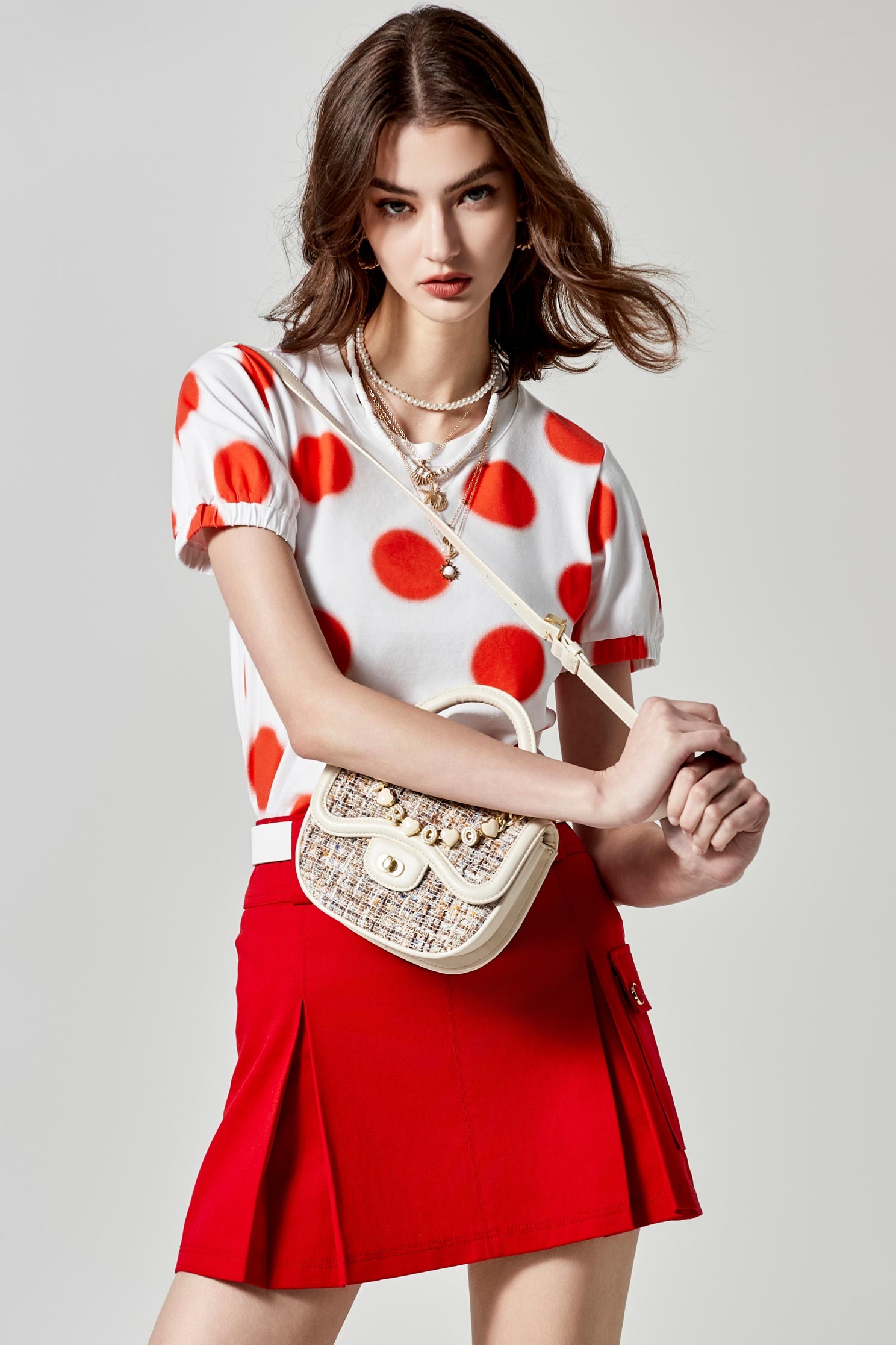 Red Dotted Print TopSeductive red  T-shirt with dot print,T-shirts,T-shirts,Season (SS) Look,Cotton