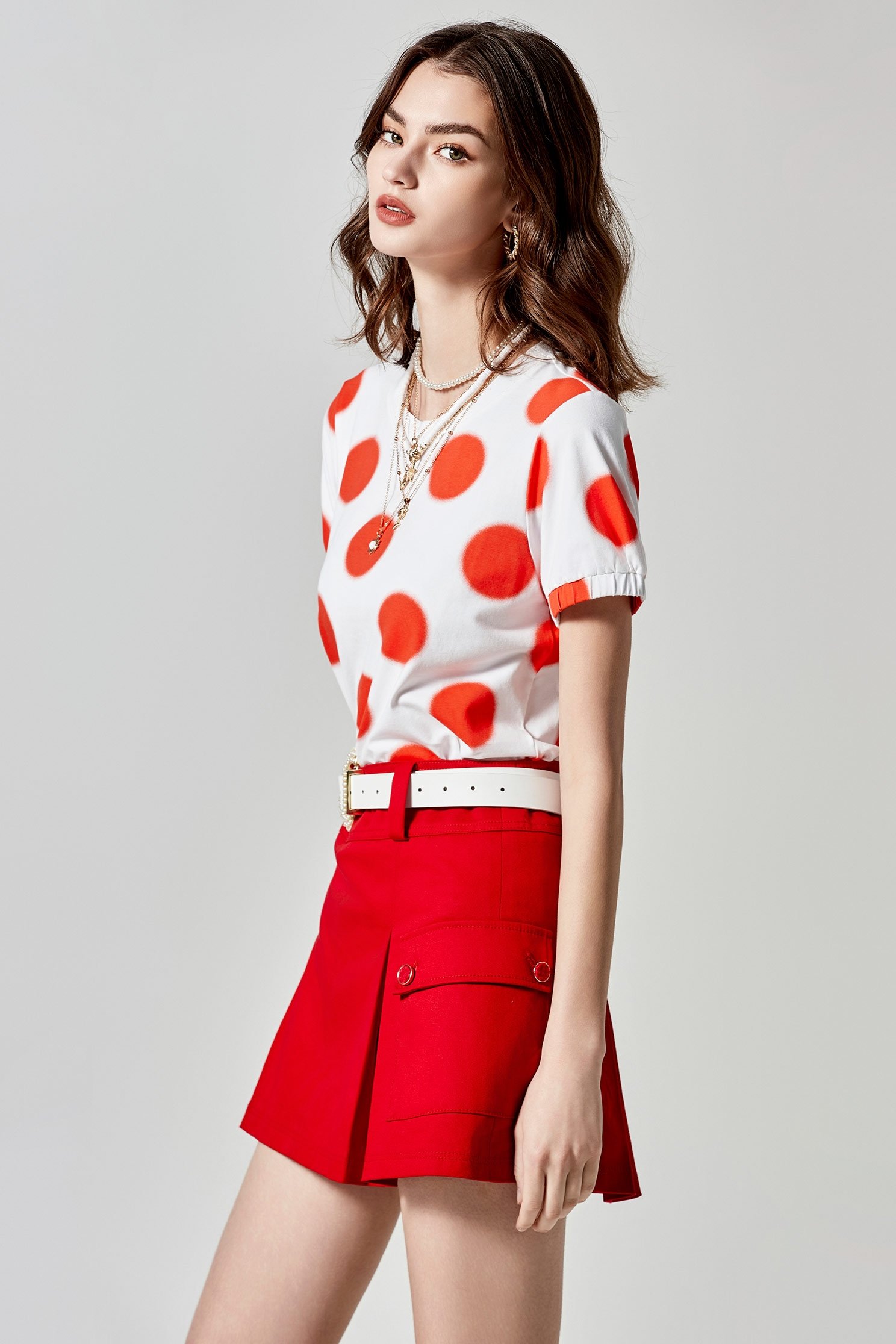 Red Dotted Print TopSeductive red  T-shirt with dot print,T-shirts,T-shirts,Season (SS) Look,Cotton