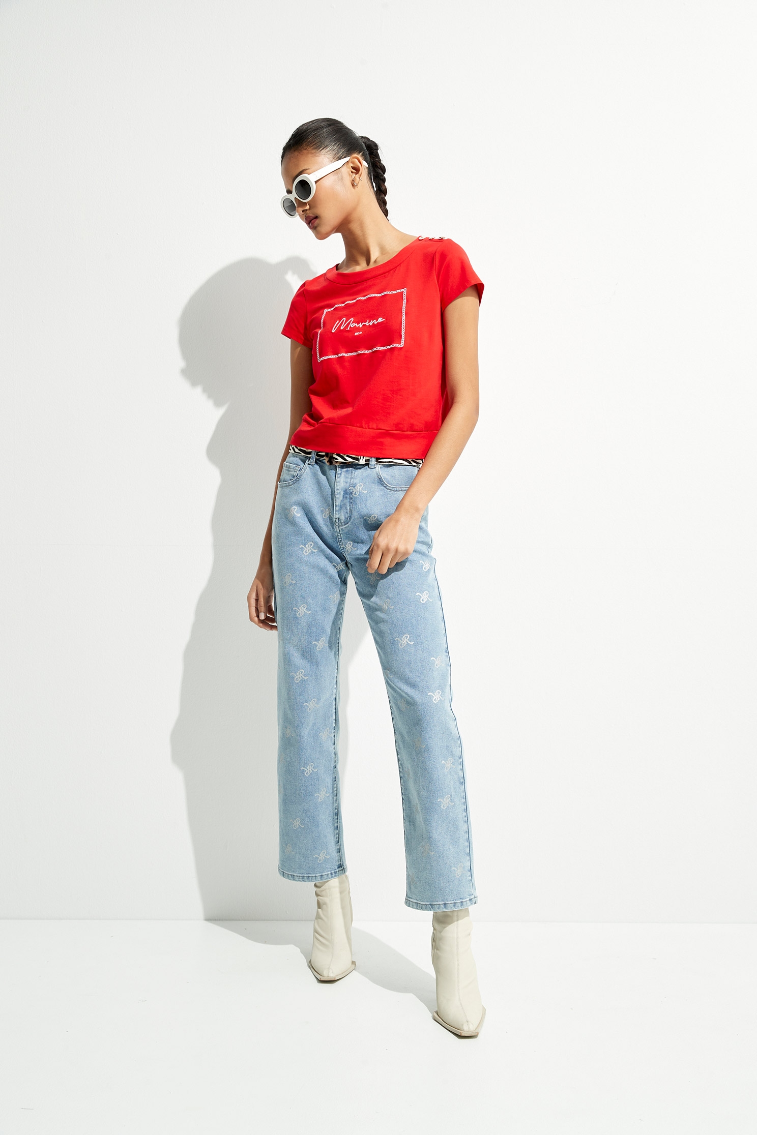 Basic Red Tee With Embroidered SloganEnchanted red T-shirt top with rope embroidery,T-shirts,Tops,Embroidered,Season (SS) Look,mothergift