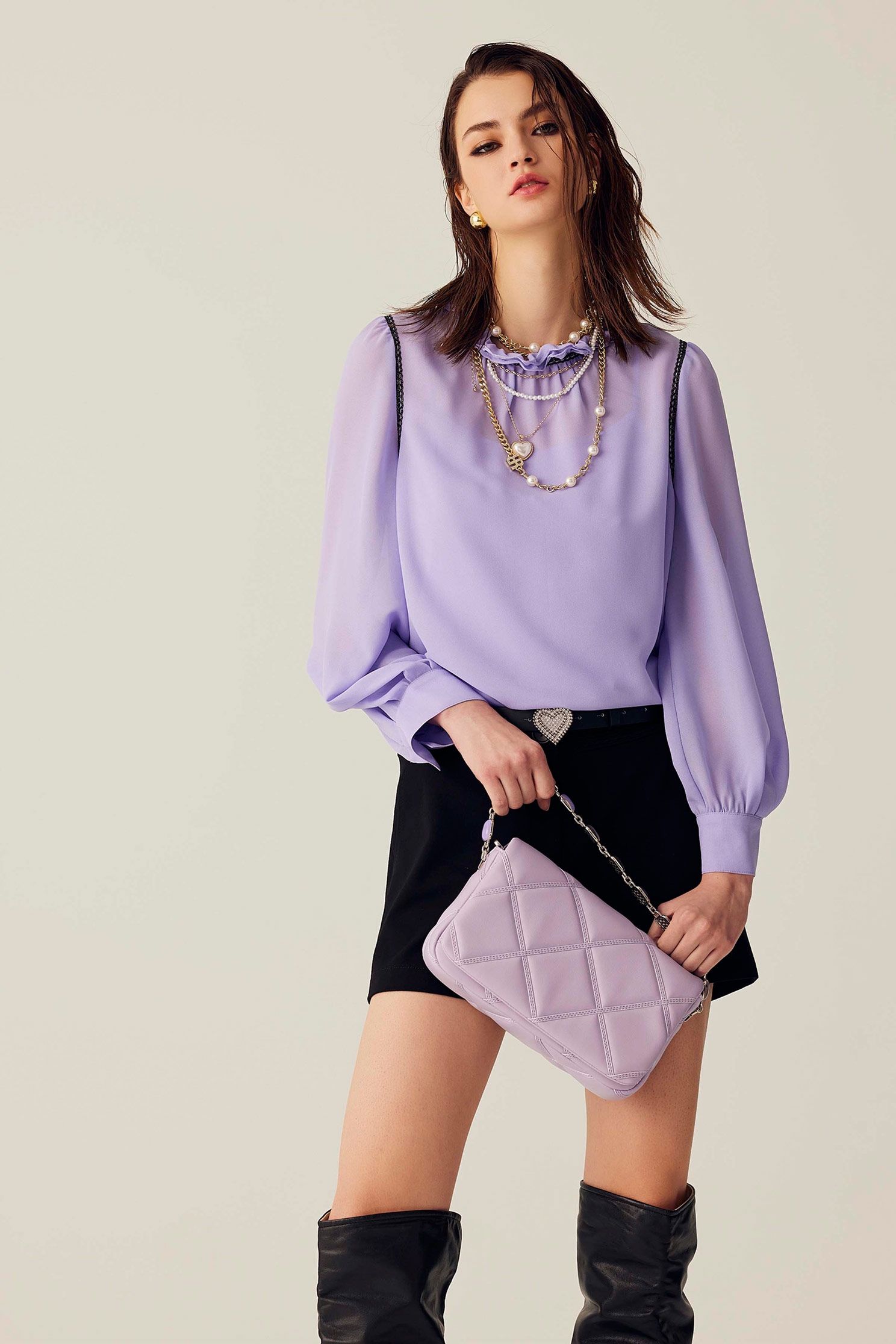 Long sleeve Ruffle Collar Chiffon TopLong sleeve Ruffle Collar Chiffon Top,Tops,Under shirts,Season (SS) Look,Blouses,Chiffon