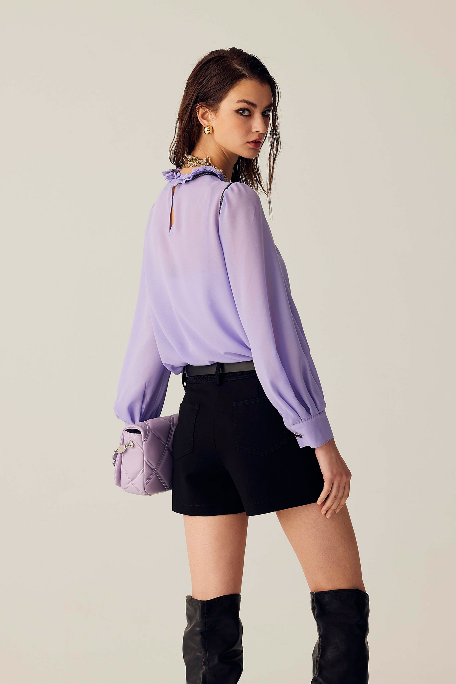 Long sleeve Ruffle Collar Chiffon TopLong sleeve Ruffle Collar Chiffon Top,Tops,Under shirts,Season (SS) Look,Blouses,Chiffon