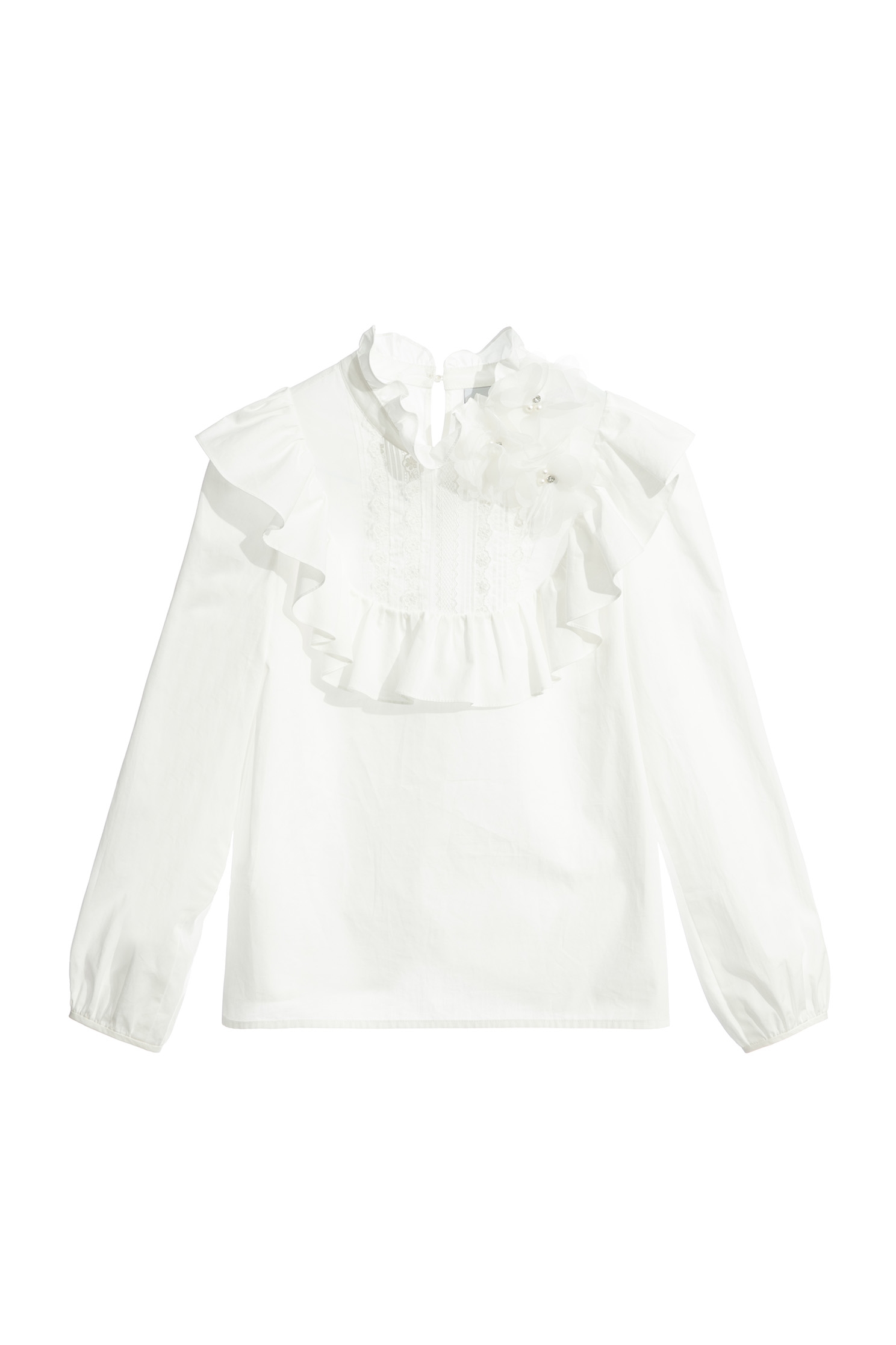 Ruffle Top With 3-D Mesh Floral DetailRuffle Top With 3-D Mesh Floral Detail,Tops,Season (SS) Look,Lace