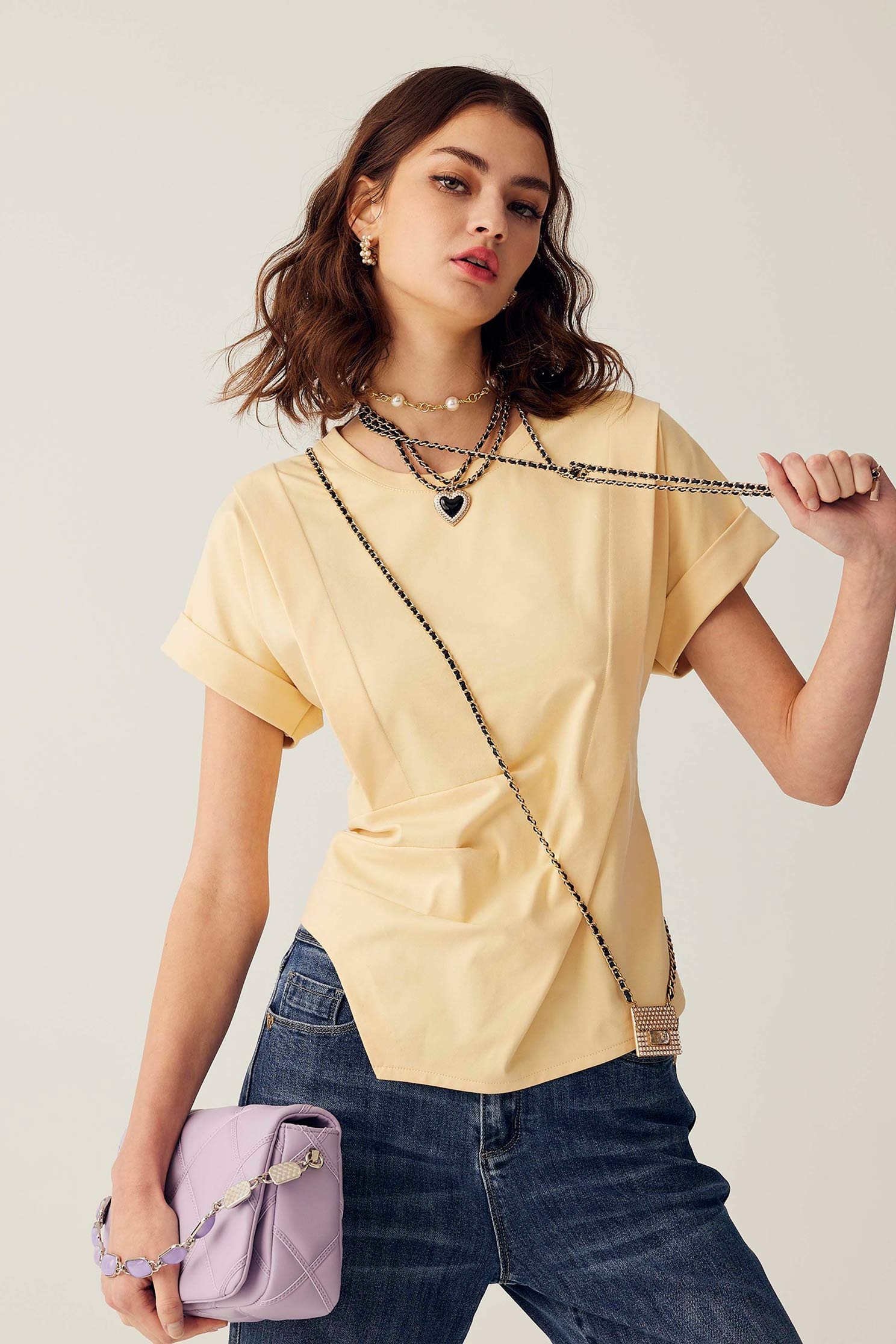 Asymmetric Pleated TeeAsymmetric Pleated Tee,T-shirts,Tops,Season (SS) Look