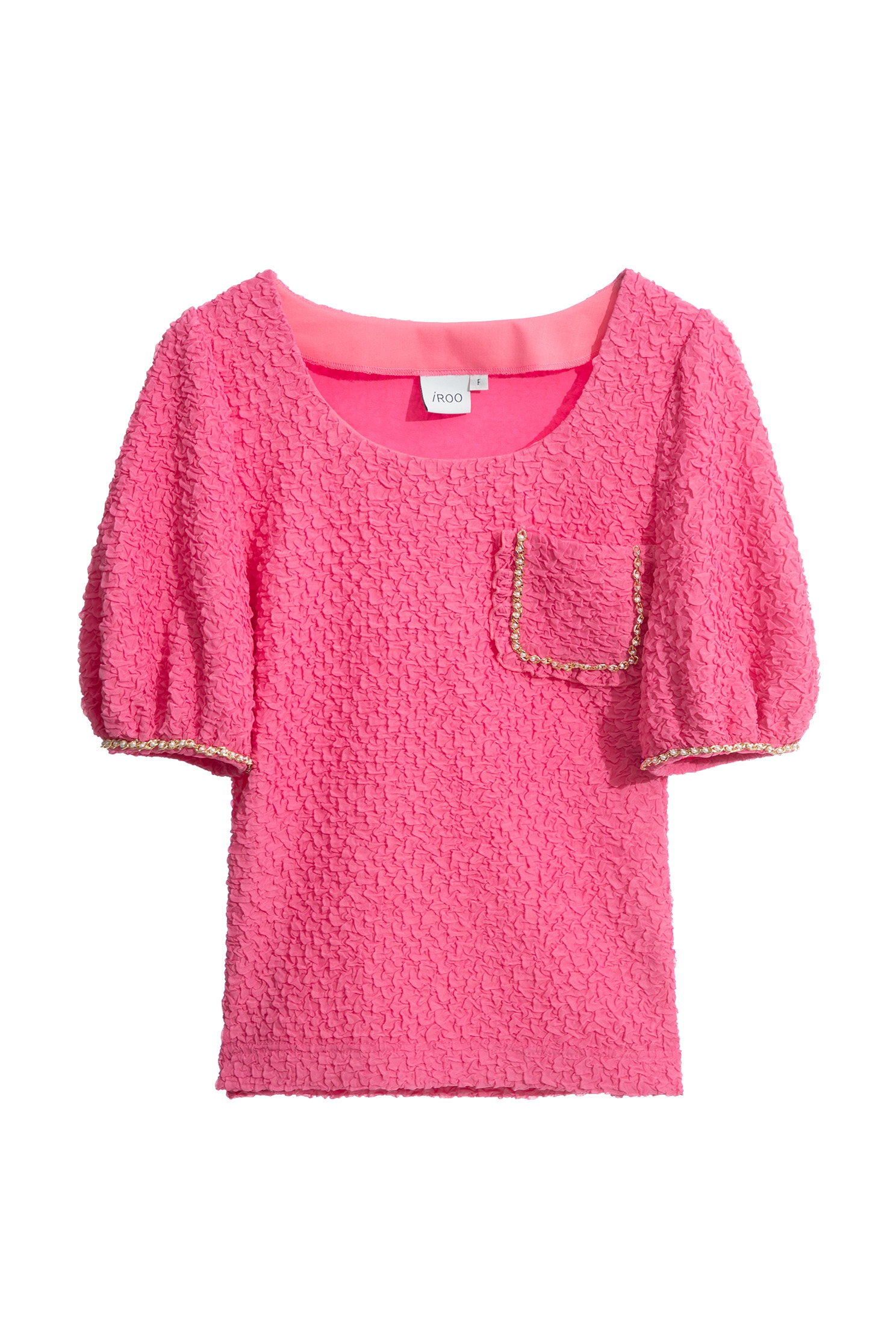 Puff Sleeve Emossed Pink TopPuff Sleeve Emossed Pink Top,Tops,Season (SS) Look,pearl