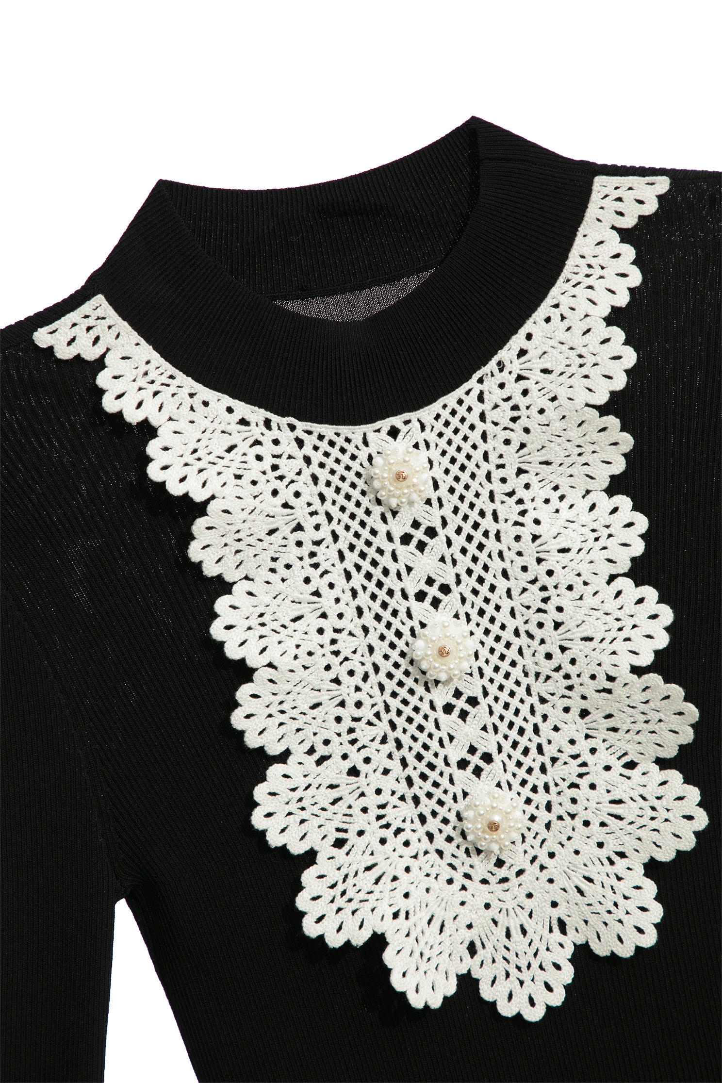 Contrast Lace Long Sleeve Knit TopContrast Lace Long Sleeve Knit Top,Tops,Season (SS) Look,pearl,Knitted,Knitted tops,Knitted tops