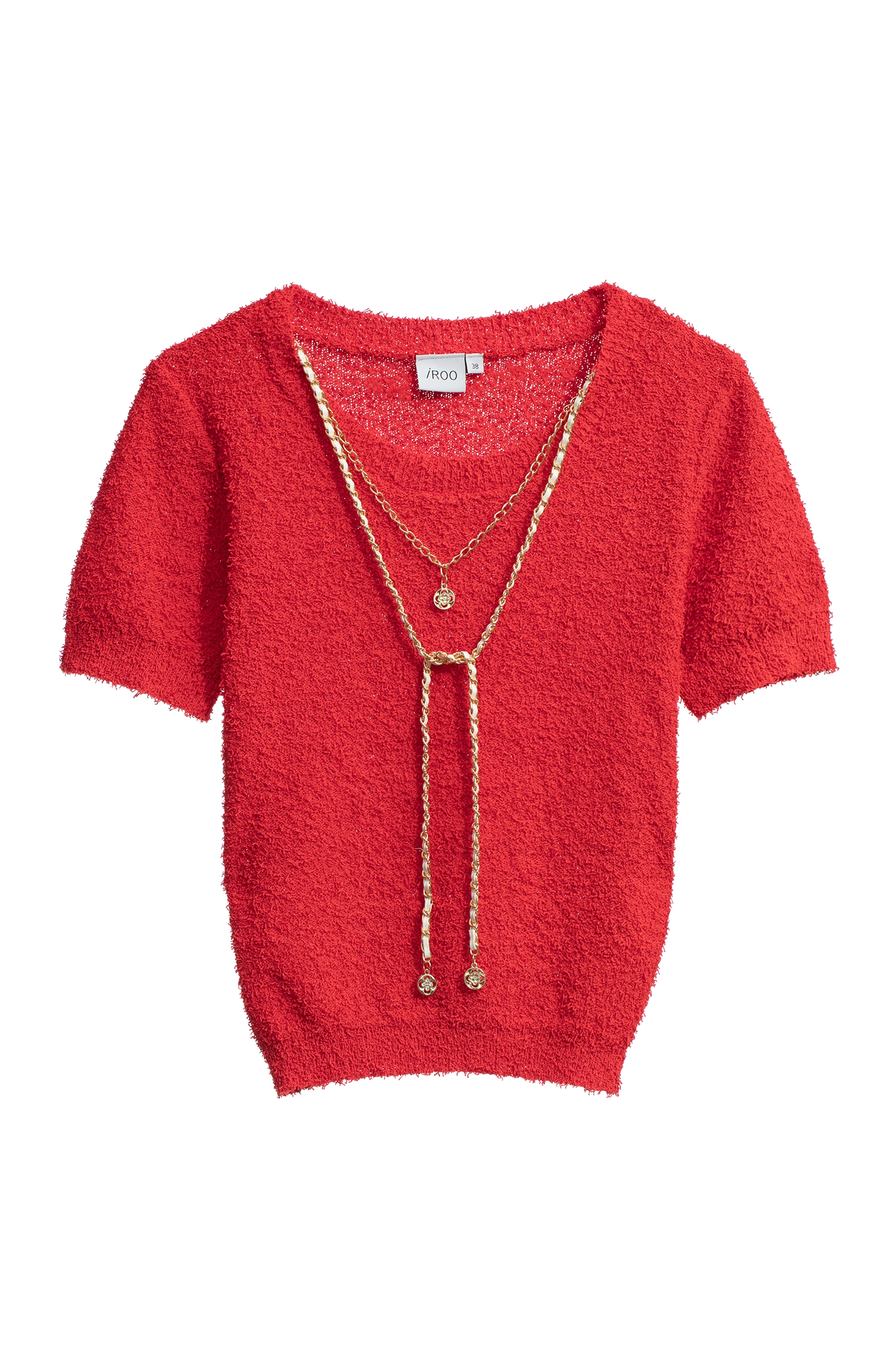 Short Sleeve Knit Top With Accessory DetailShort Sleeve Knit Top With Accessory Detail,Tops,Season (SS) Look,Knitted,Knitted tops,Necklaces