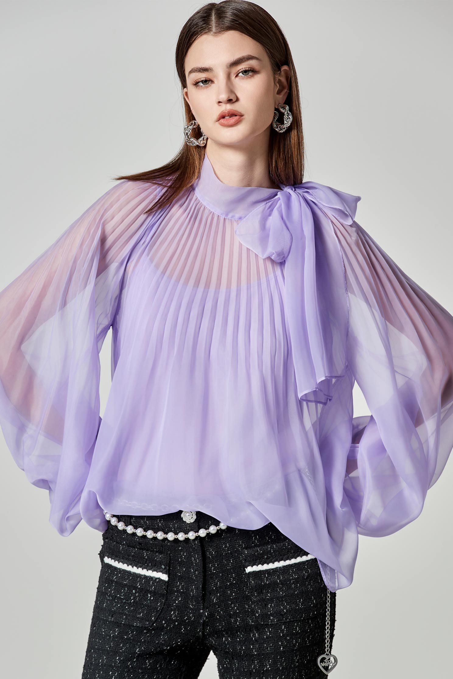 Bow Collar Organza TopBow Collar Organza Top,Tops,Under shirts,Season (SS) Look