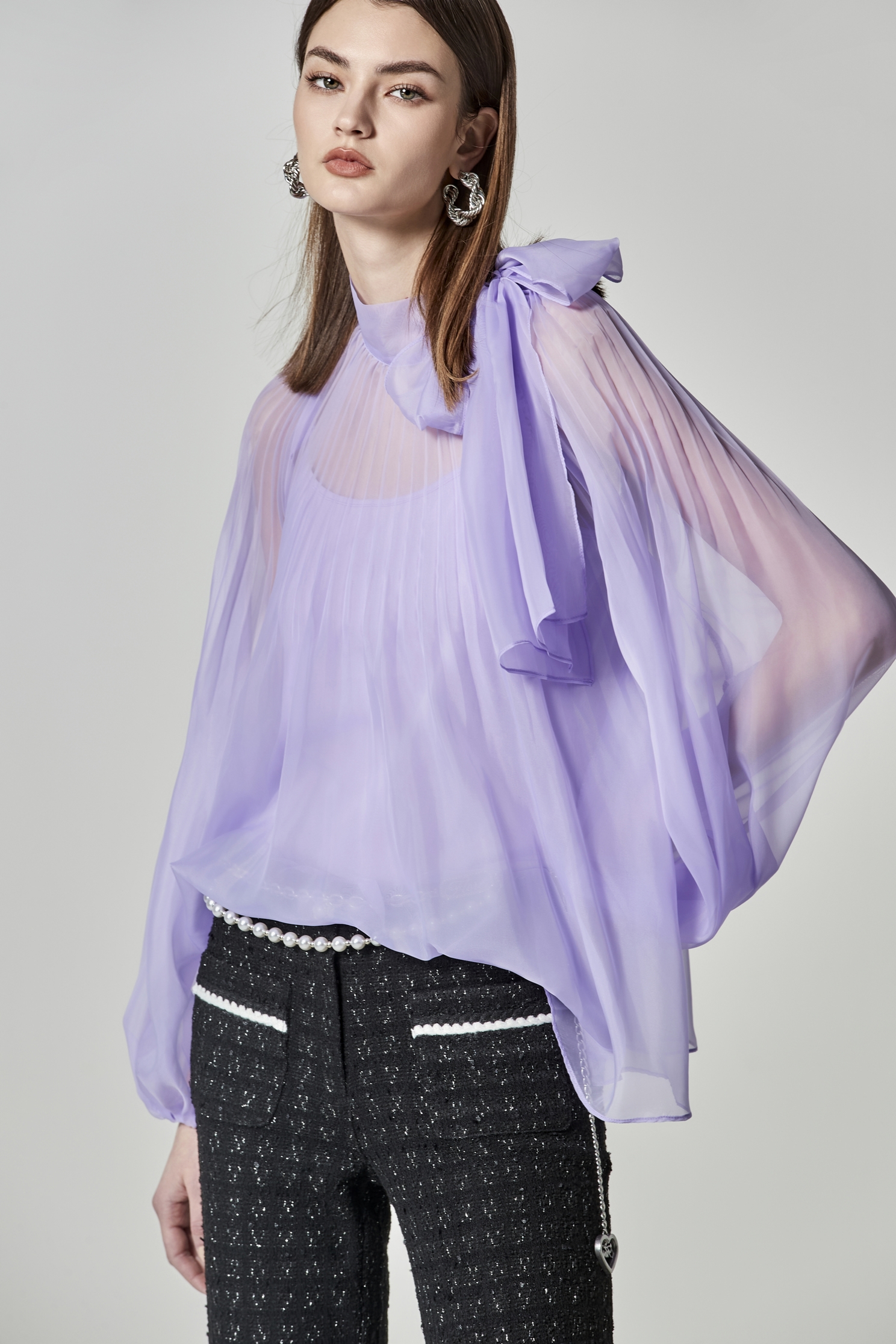 Bow Collar Organza TopBow Collar Organza Top,Tops,Under shirts,Season (SS) Look