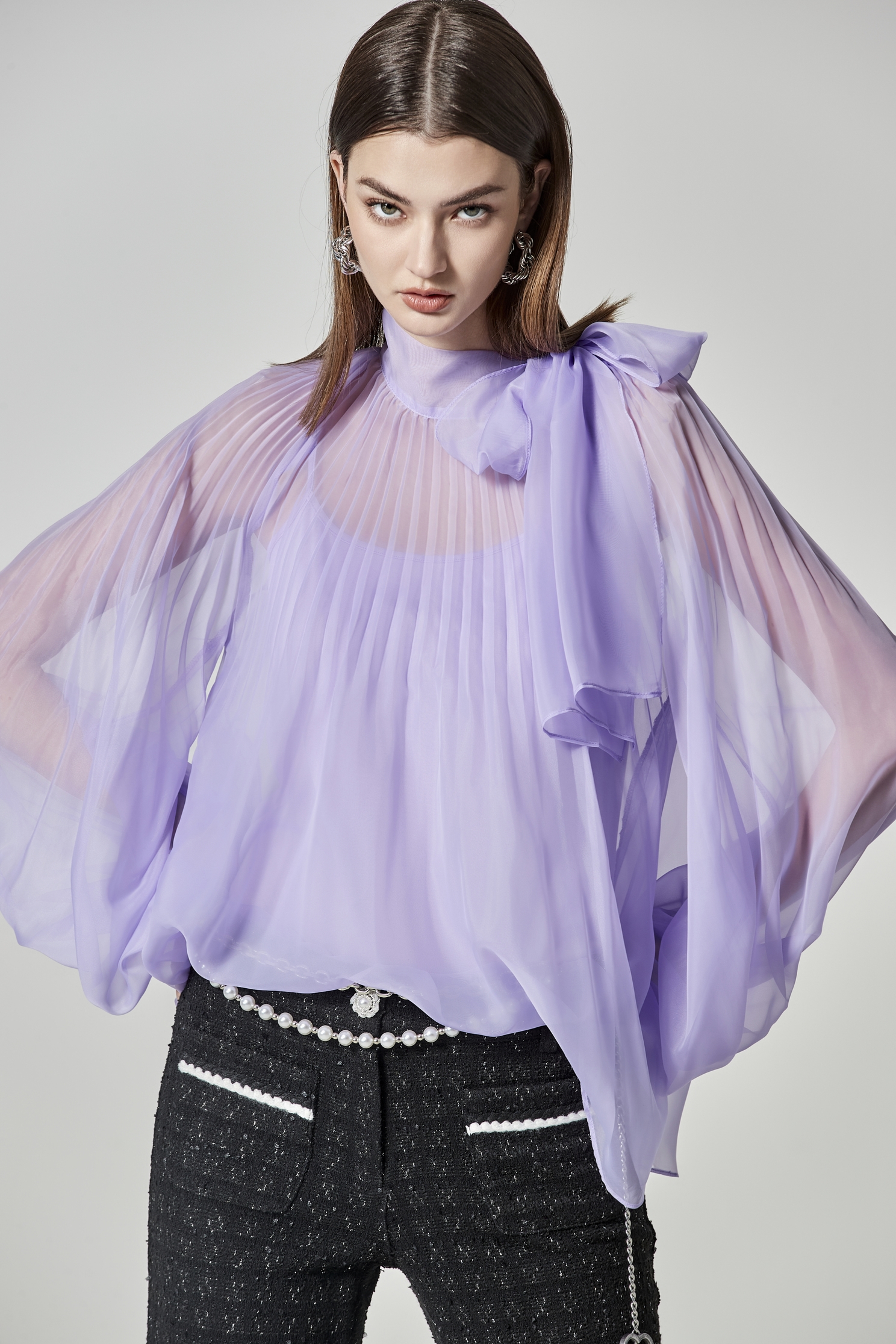 Bow Collar Organza TopBow Collar Organza Top,Tops,Under shirts,Season (SS) Look