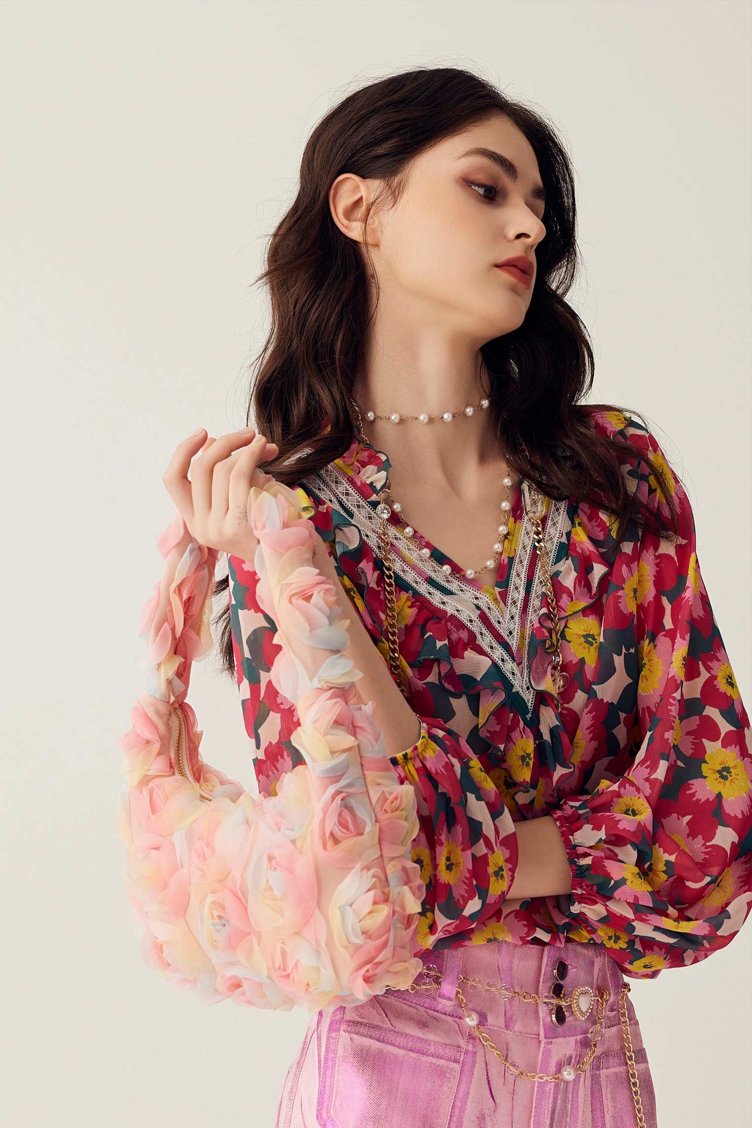 Bold Floral Print Chiffon TopBold Floral Print Chiffon Top,Tops,Season (SS) Look,Lace,Chiffon