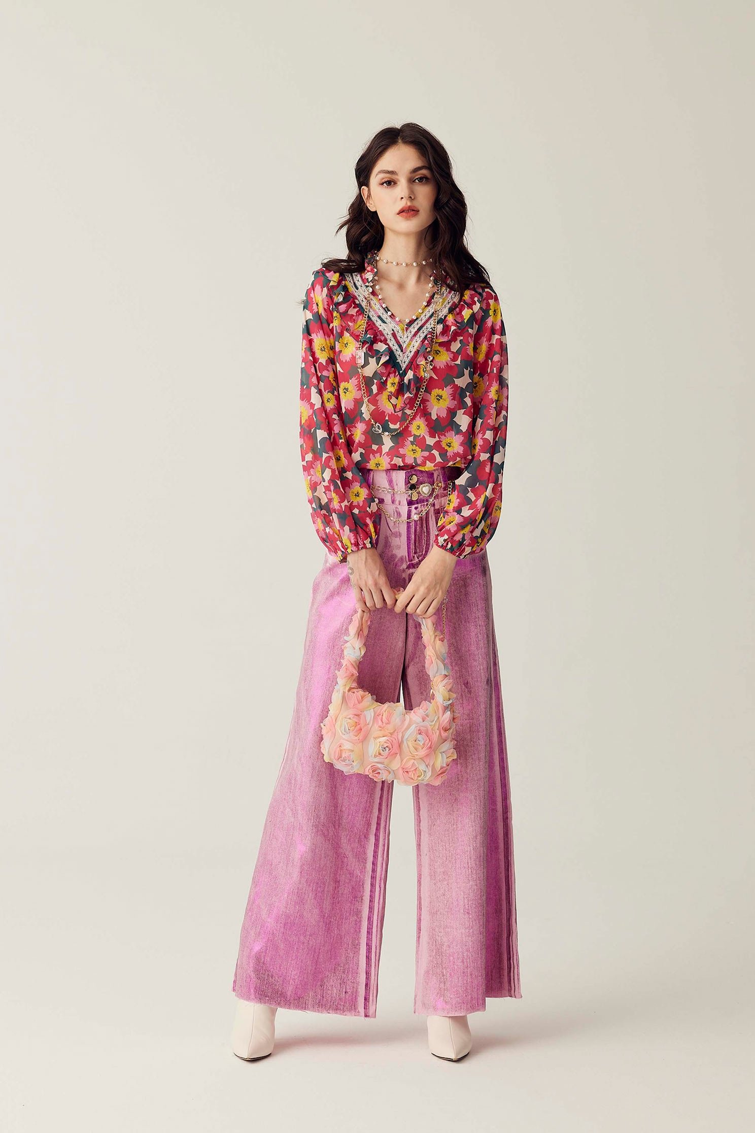 Bold Floral Print Chiffon TopBold Floral Print Chiffon Top,Tops,Season (SS) Look,Lace,Chiffon