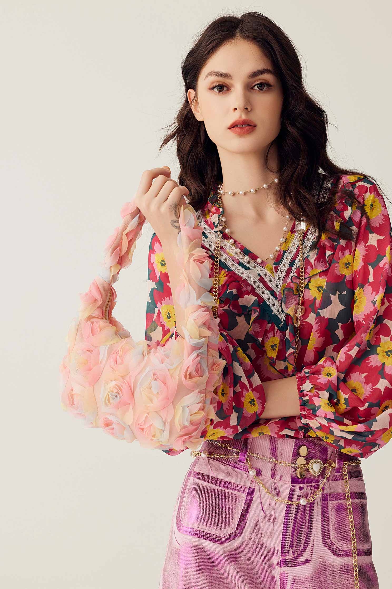 Bold Floral Print Chiffon TopBold Floral Print Chiffon Top,Tops,Season (SS) Look,Lace,Chiffon