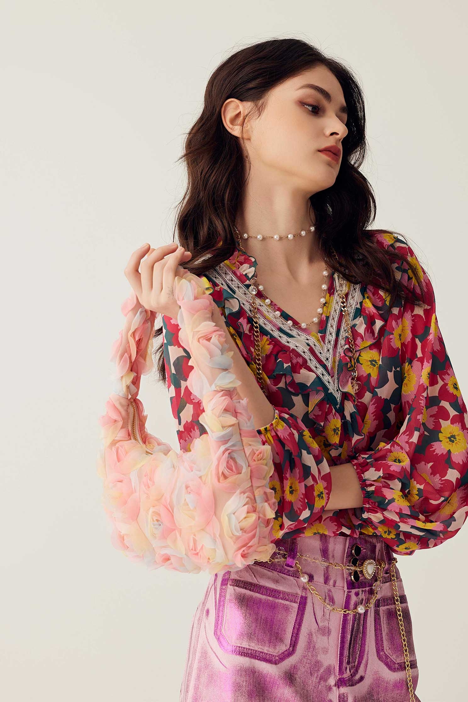 Bold Floral Print Chiffon TopBold Floral Print Chiffon Top,Tops,Season (SS) Look,Lace,Chiffon