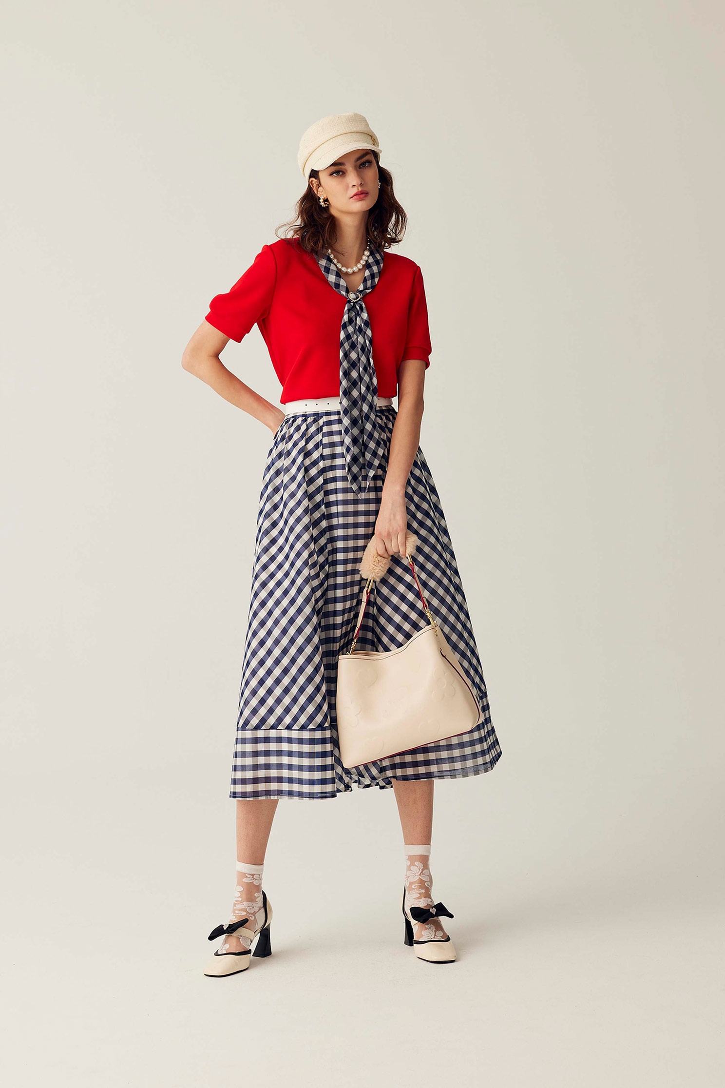 Checkered Scarf Short Sleeve TopCheckered Scarf Short Sleeve Top,Tops,Season (SS) Look,Plaid