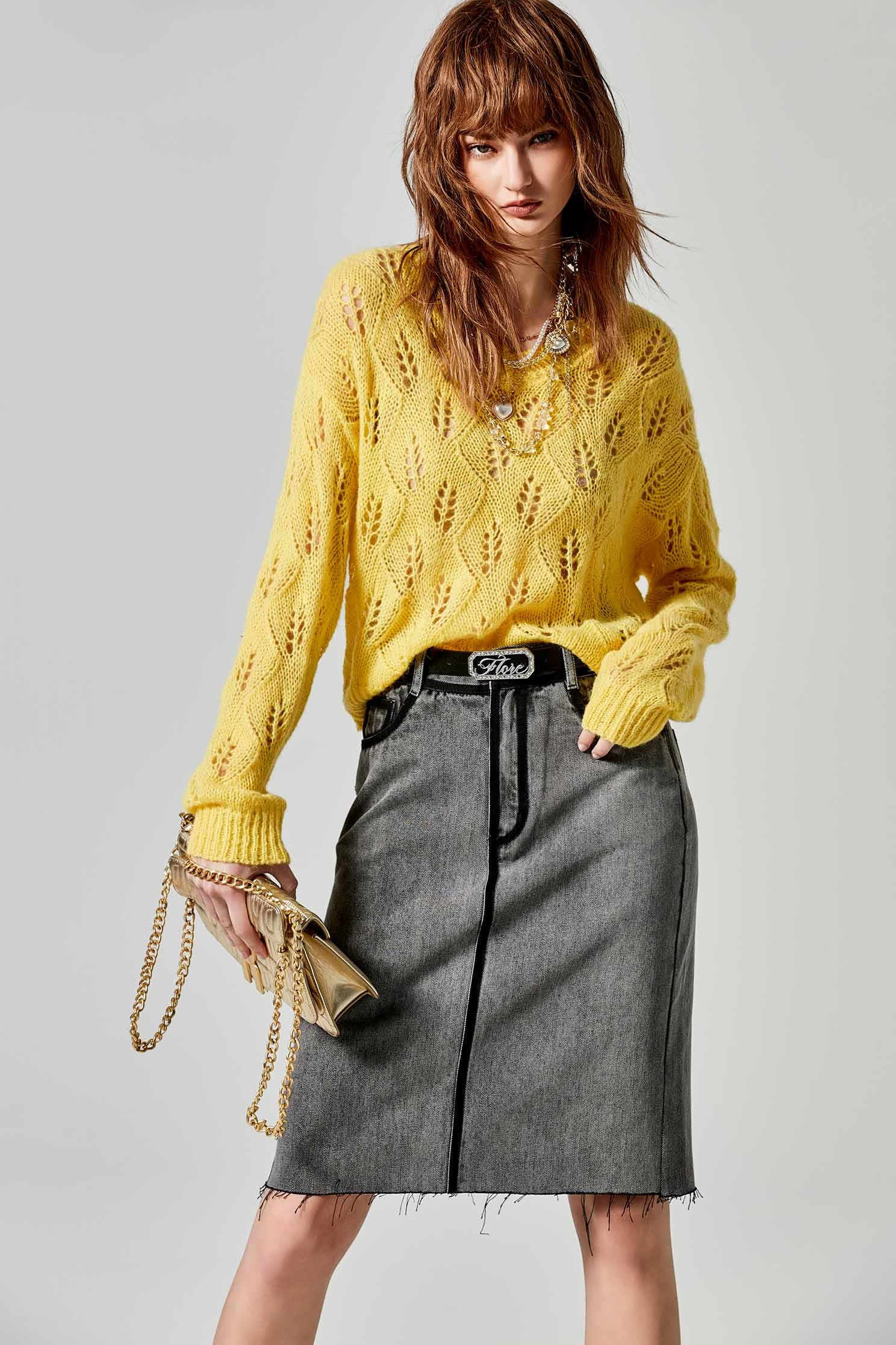 Long Sleeve Yellow Pointelle Knit TopLong Sleeve Yellow Pointelle Knit Top,Tops,Season (SS) Look,Knitted,Knitted tops,Knitted tops,Long sleeve tops