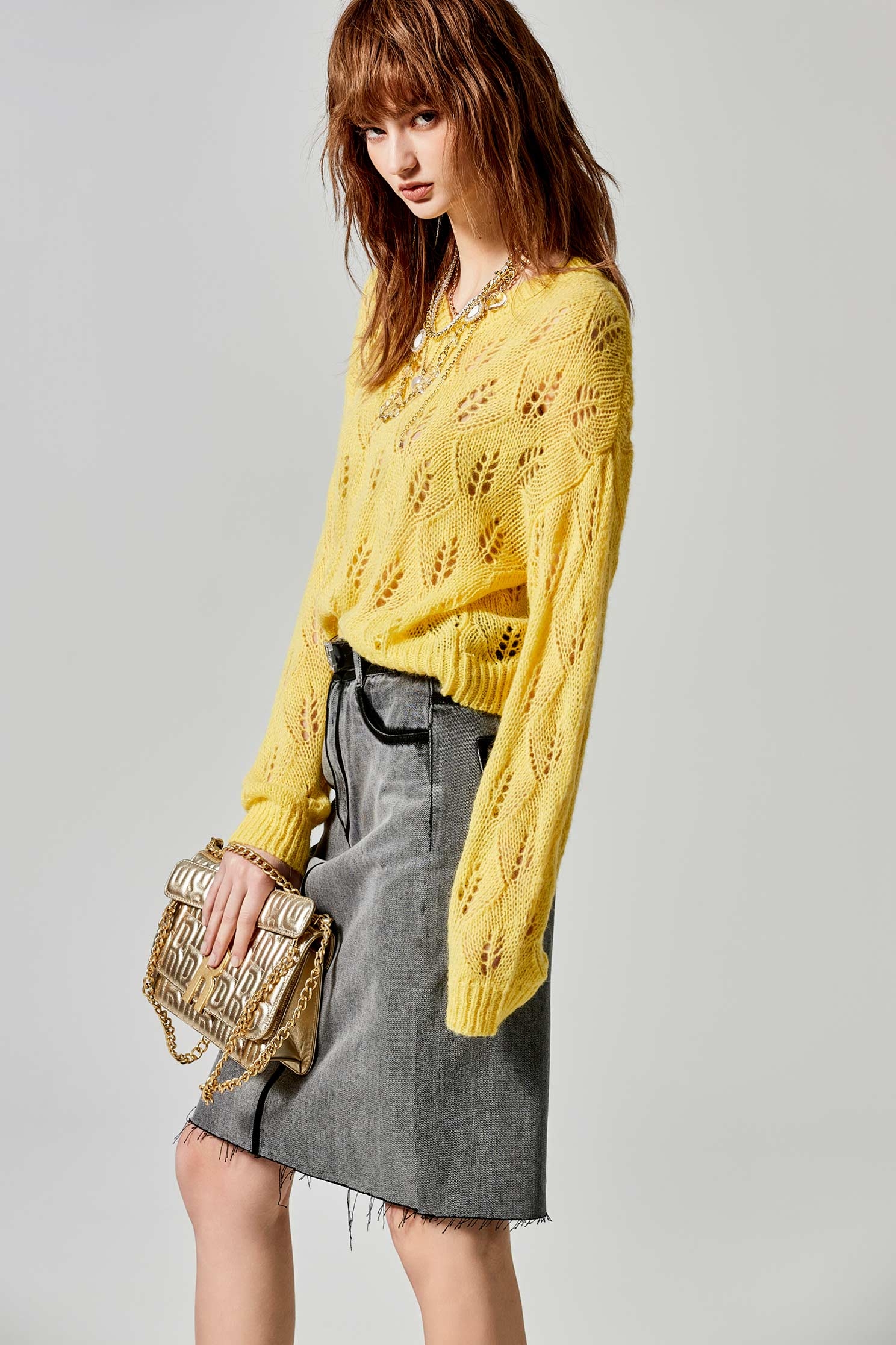 Long Sleeve Yellow Pointelle Knit TopLong Sleeve Yellow Pointelle Knit Top,Tops,Season (SS) Look,Knitted,Knitted tops,Knitted tops,Long sleeve tops