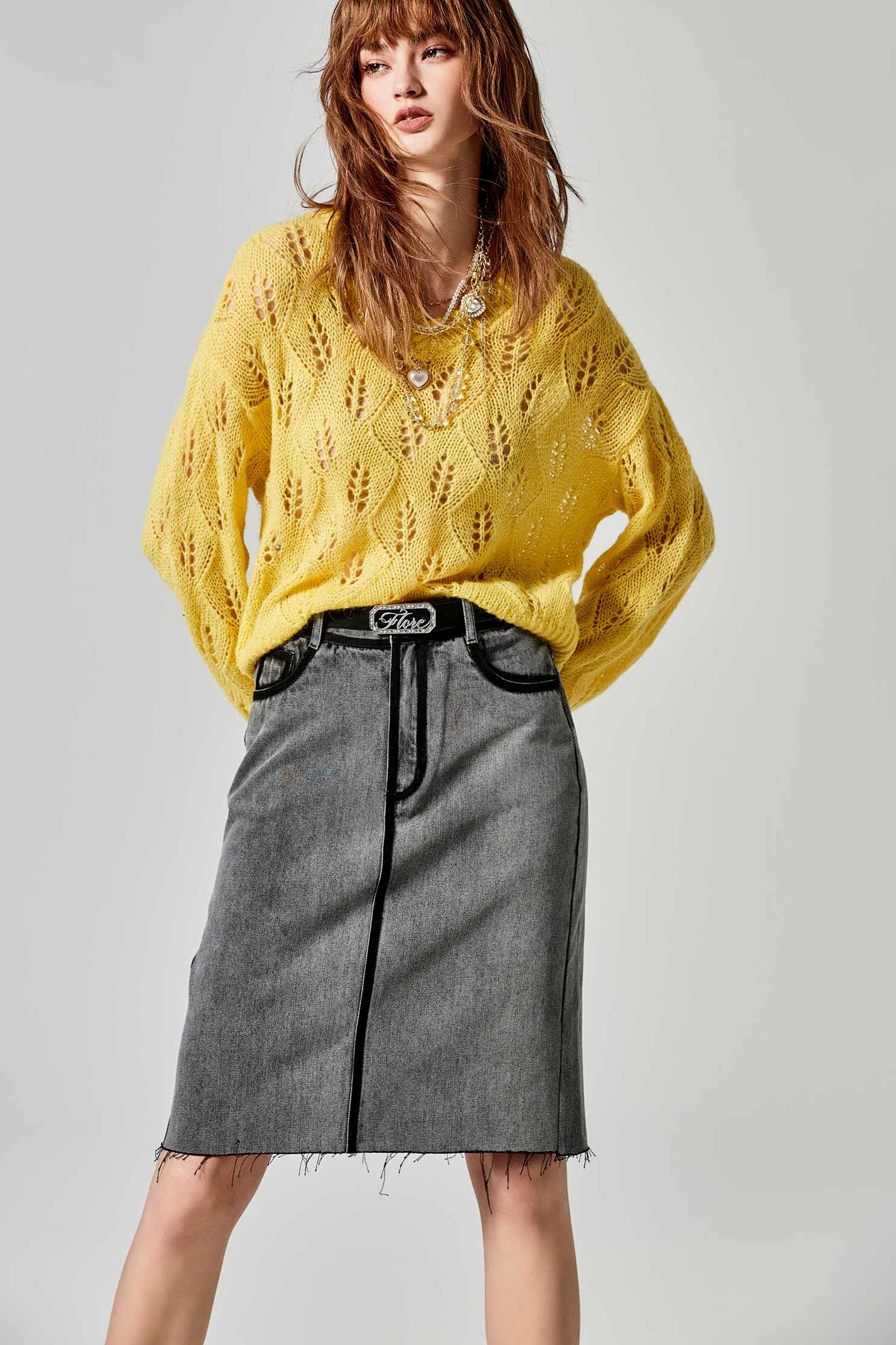 Long Sleeve Yellow Pointelle Knit TopLong Sleeve Yellow Pointelle Knit Top,Tops,Season (SS) Look,Knitted,Knitted tops,Knitted tops,Long sleeve tops