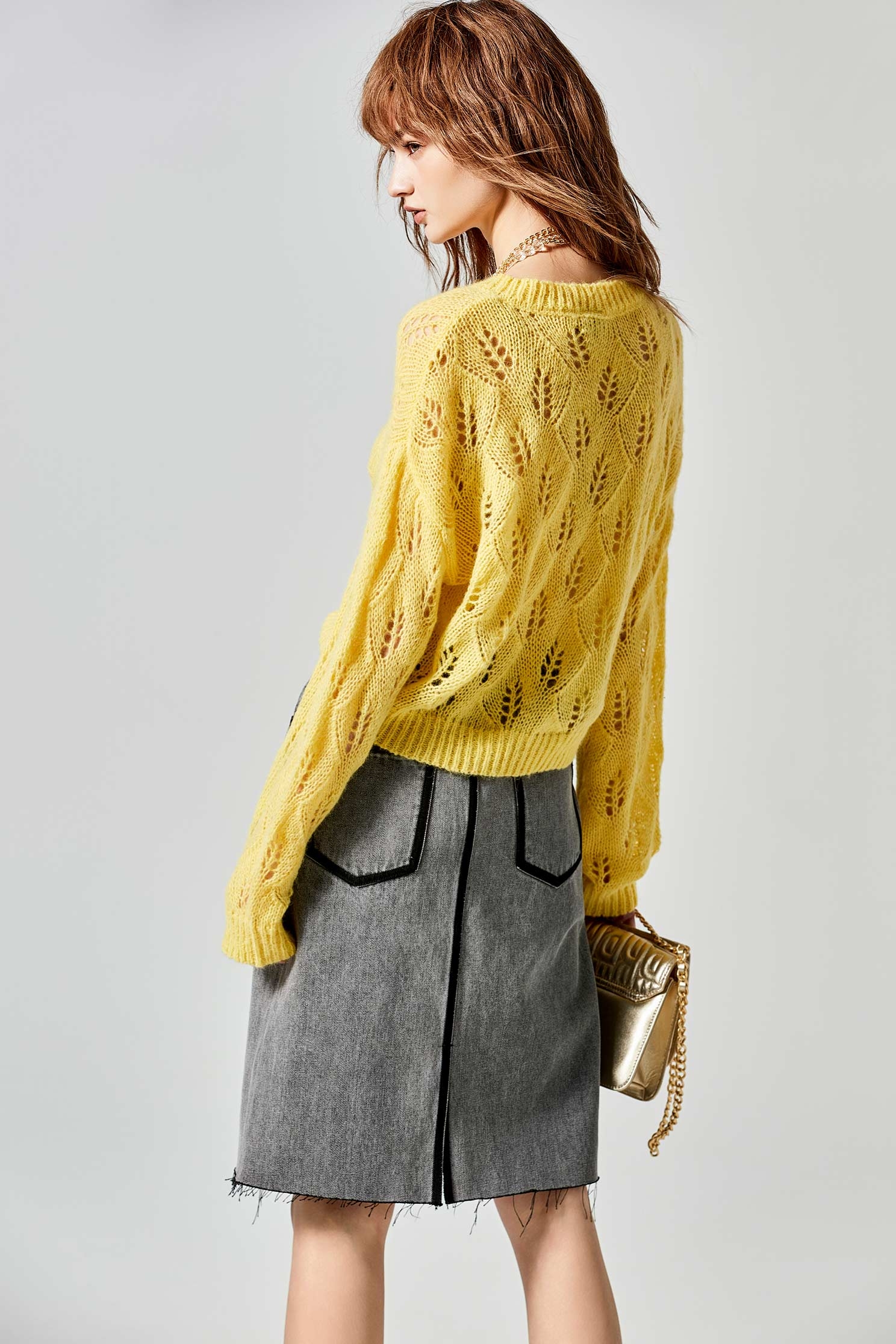 Long Sleeve Yellow Pointelle Knit TopLong Sleeve Yellow Pointelle Knit Top,Tops,Season (SS) Look,Knitted,Knitted tops,Knitted tops,Long sleeve tops