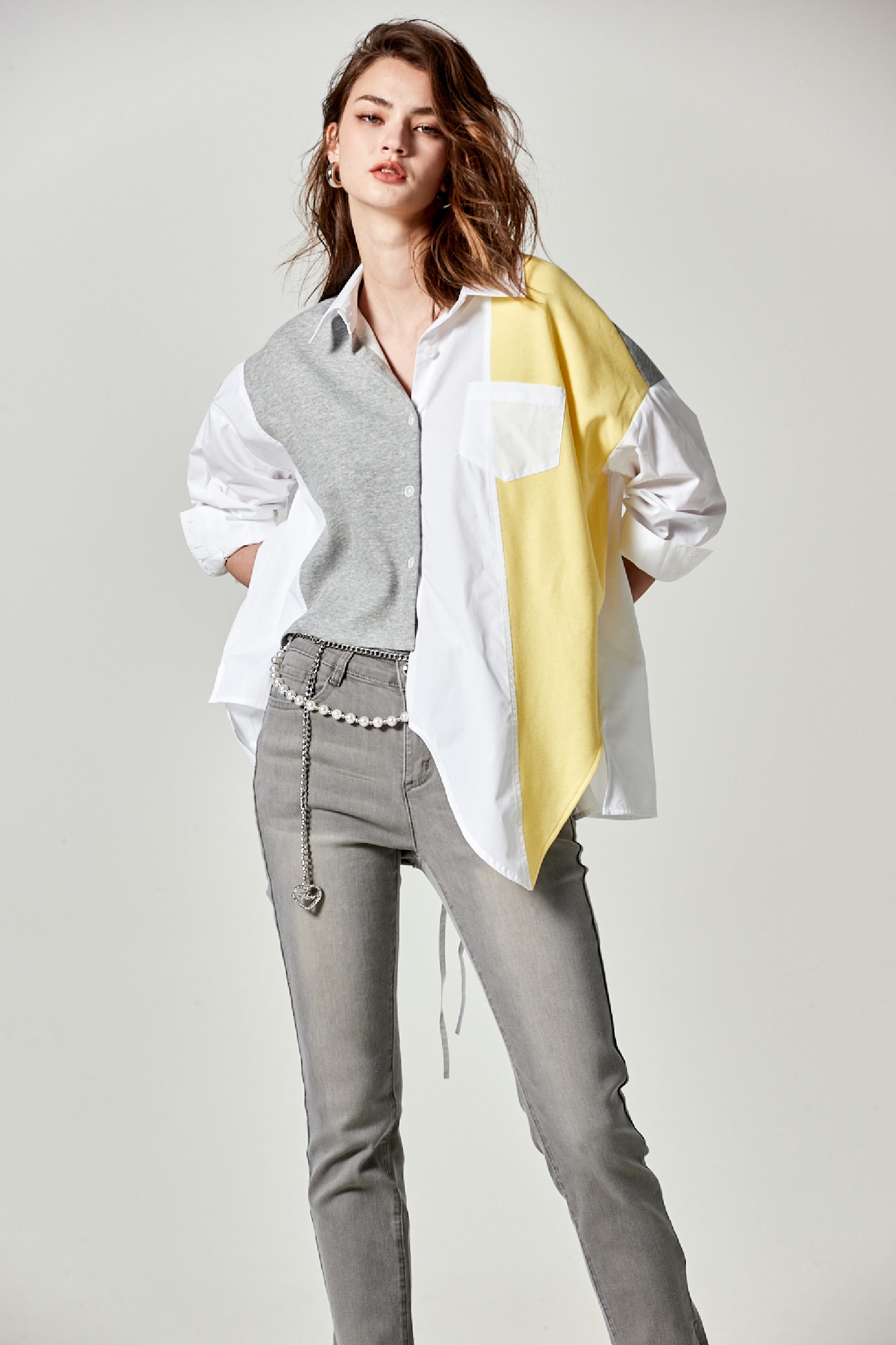 Oversize Patchwork Asymmetric BlouseOversize Patchwork Asymmetric Blouse,Tops,Season (SS) Look,Blouses