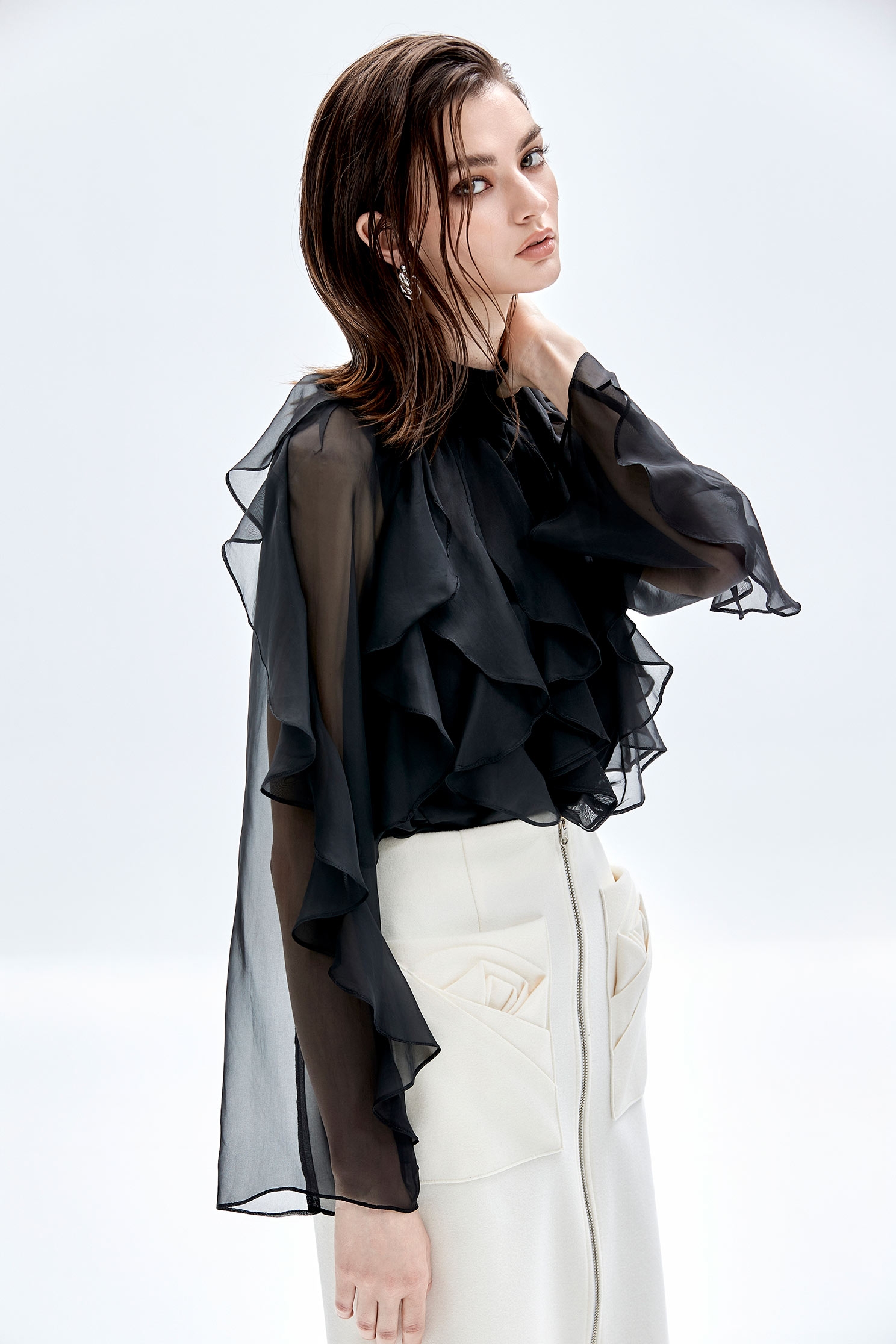 Ruffle Detail Organza TopRuffle Detail Organza Top,Tops,Under shirts,Season (AW) Look