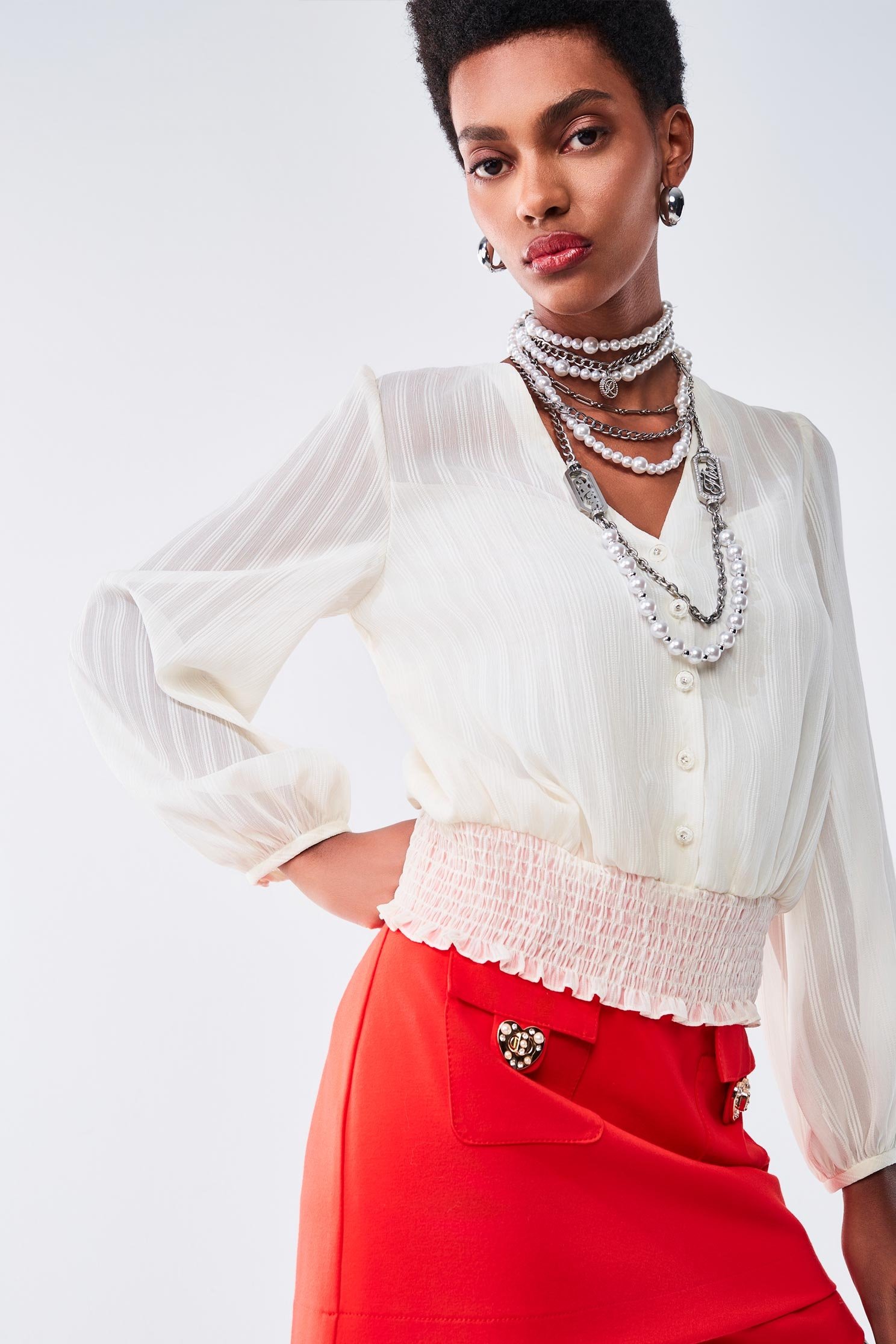 V-neck Off White Chiffon TopV-neck Off White Chiffon Top,Tops,Stripe,Blouses,Chiffon,Chiffon tops