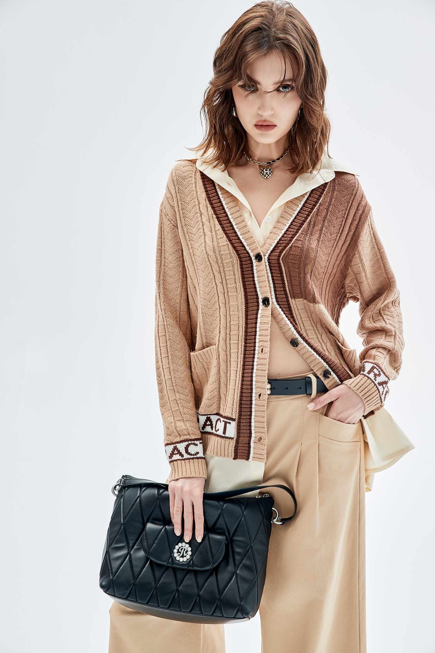 Fake Two Piece Cable Knit Long Sleeve TopFake Two Piece Cable Knit Long Sleeve Top,Outerwear,Season (AW) Look,Knitted,Knitted coats,Knitted tops