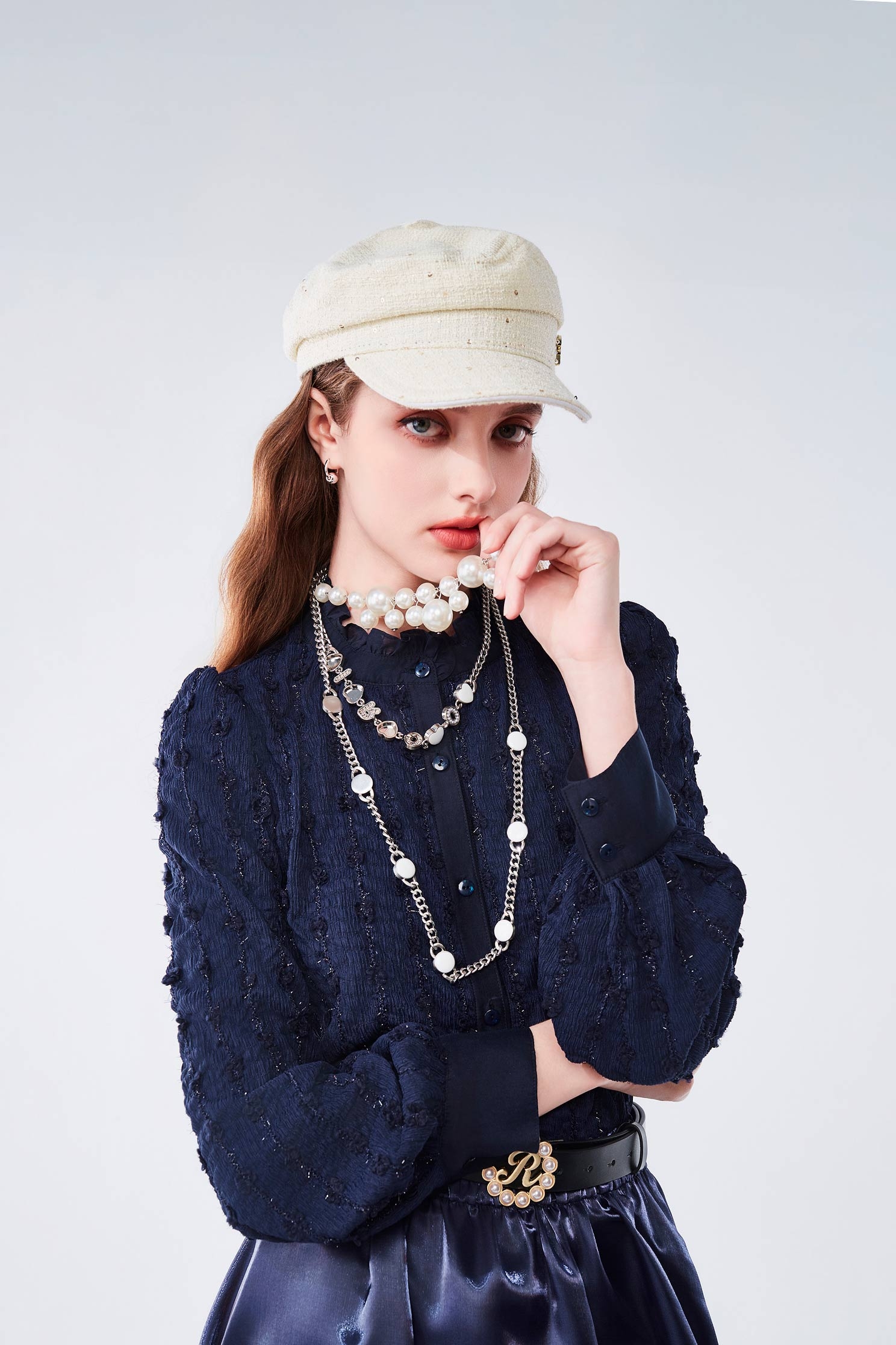 Floral Embroidery Navy BlouseFloral Embroidery Navy Blouse,Tops,Embroidered,Season (AW) Look,Embroidered tops