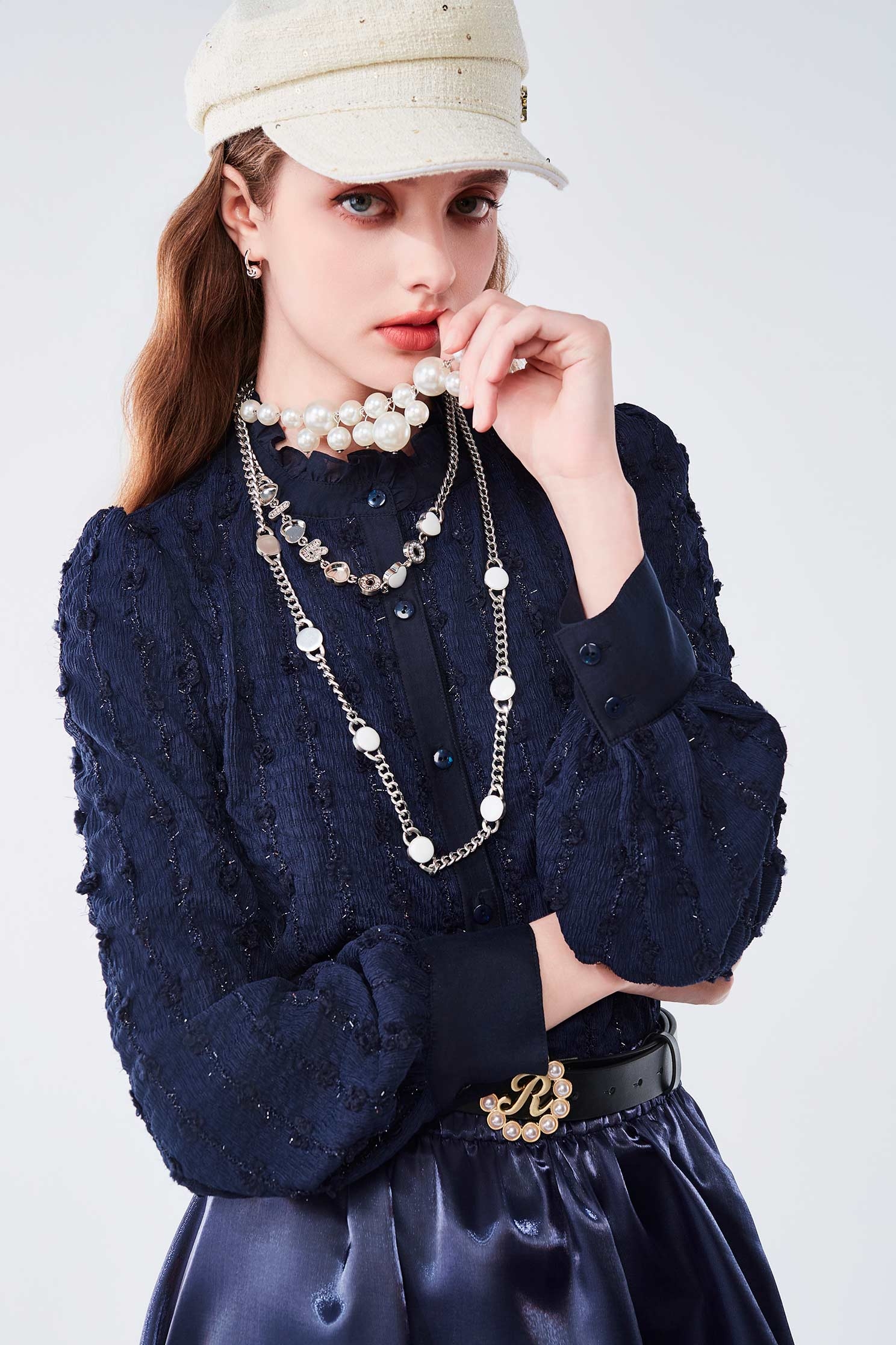 Floral Embroidery Navy BlouseFloral Embroidery Navy Blouse,Tops,Embroidered,Season (AW) Look,Embroidered tops