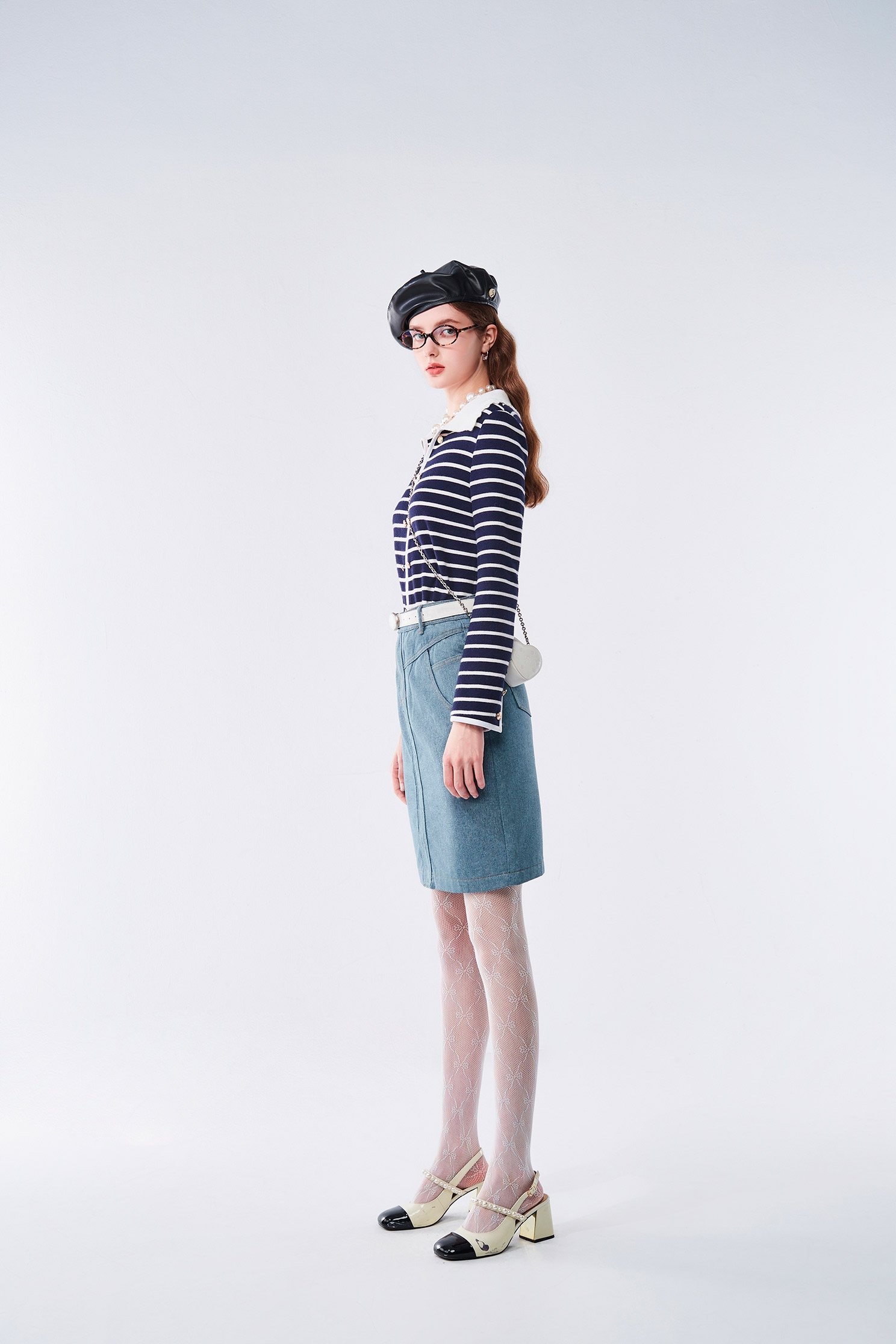 Contrast Collar Stripe Knit TopContrast Collar Stripe Knit Top,Tops,Stripe,Season (AW) Look,Knitted