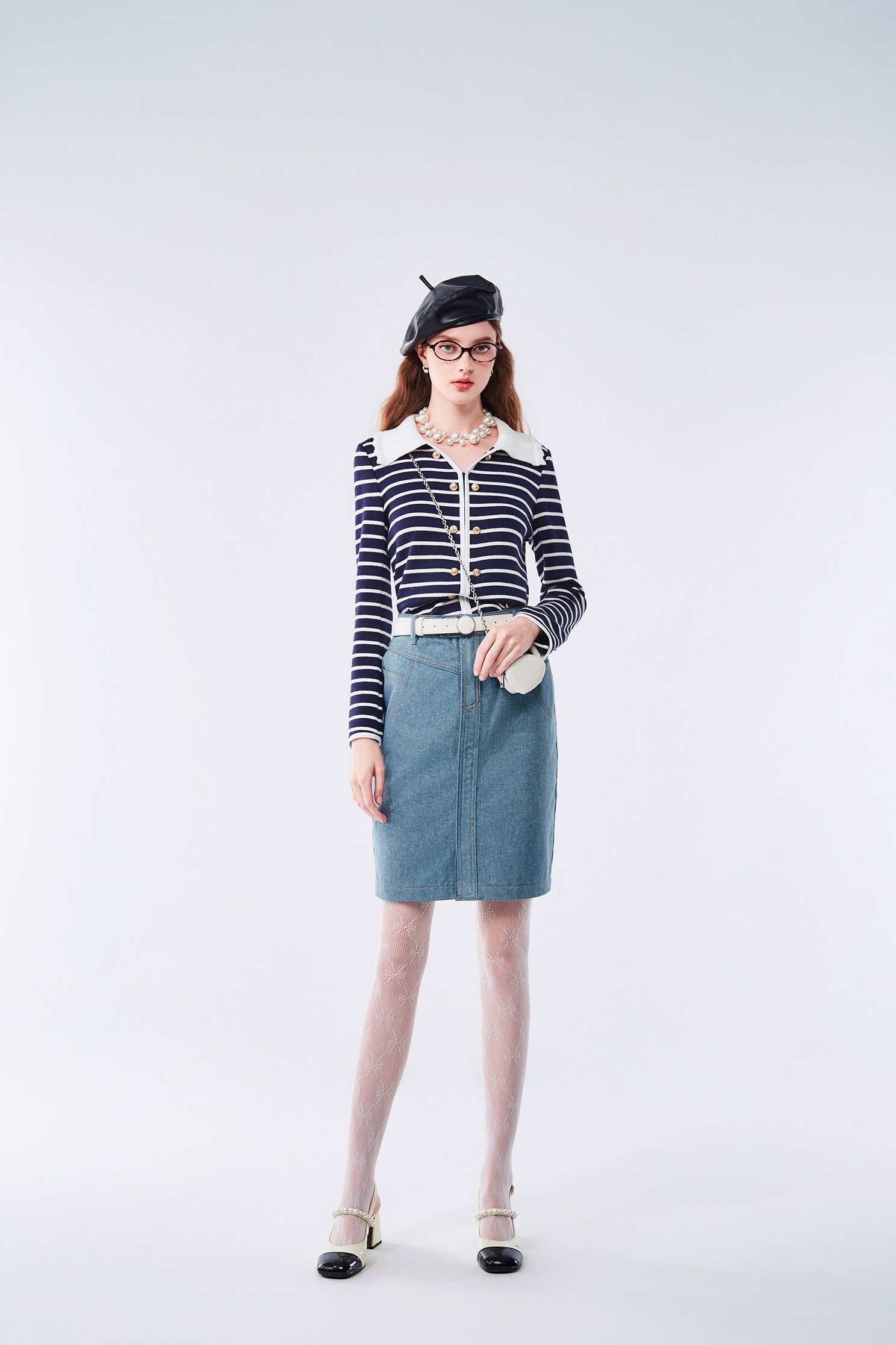 Contrast Collar Stripe Knit TopContrast Collar Stripe Knit Top,Tops,Stripe,Season (AW) Look,Knitted