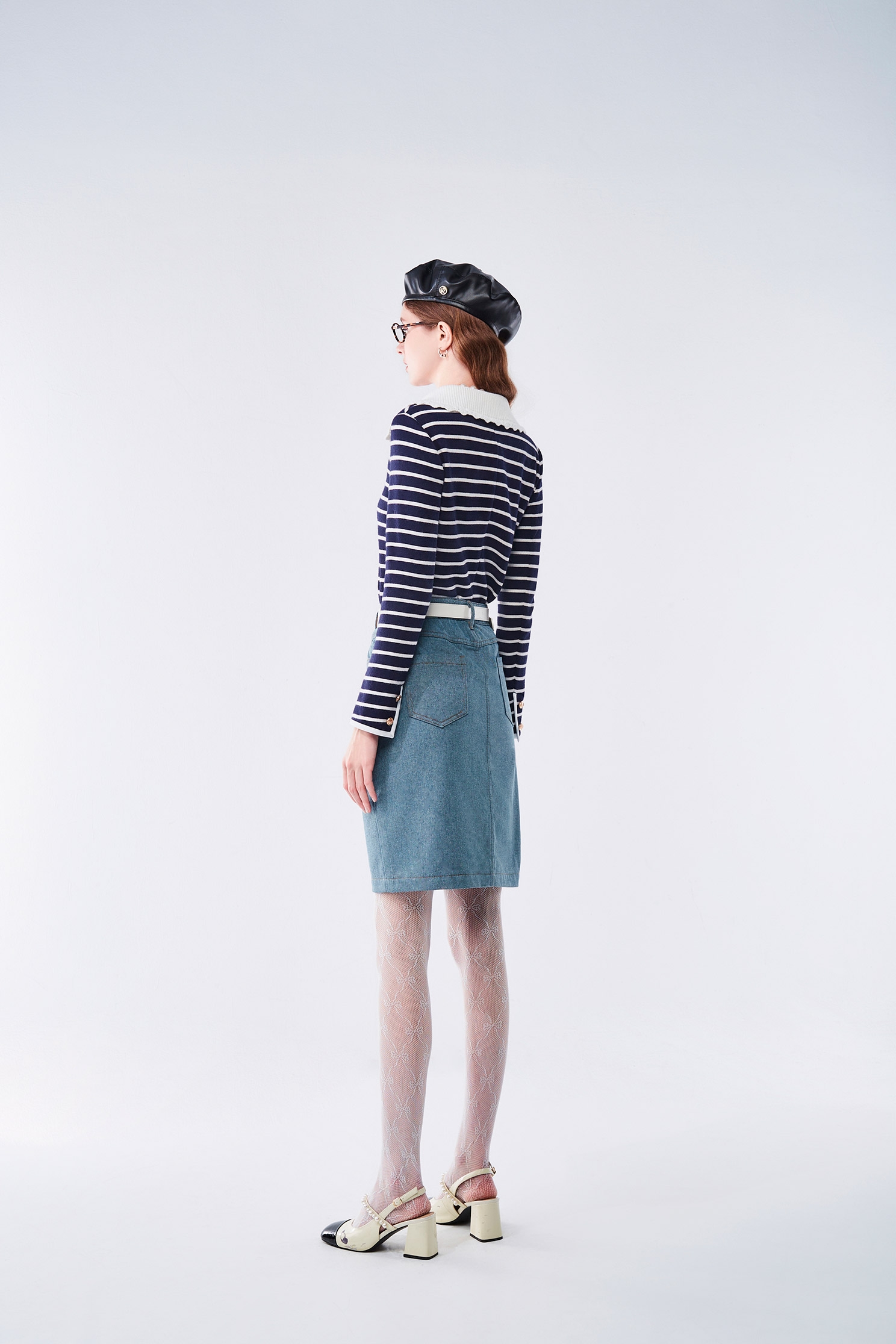 Contrast Collar Stripe Knit TopContrast Collar Stripe Knit Top,Tops,Stripe,Season (AW) Look,Knitted