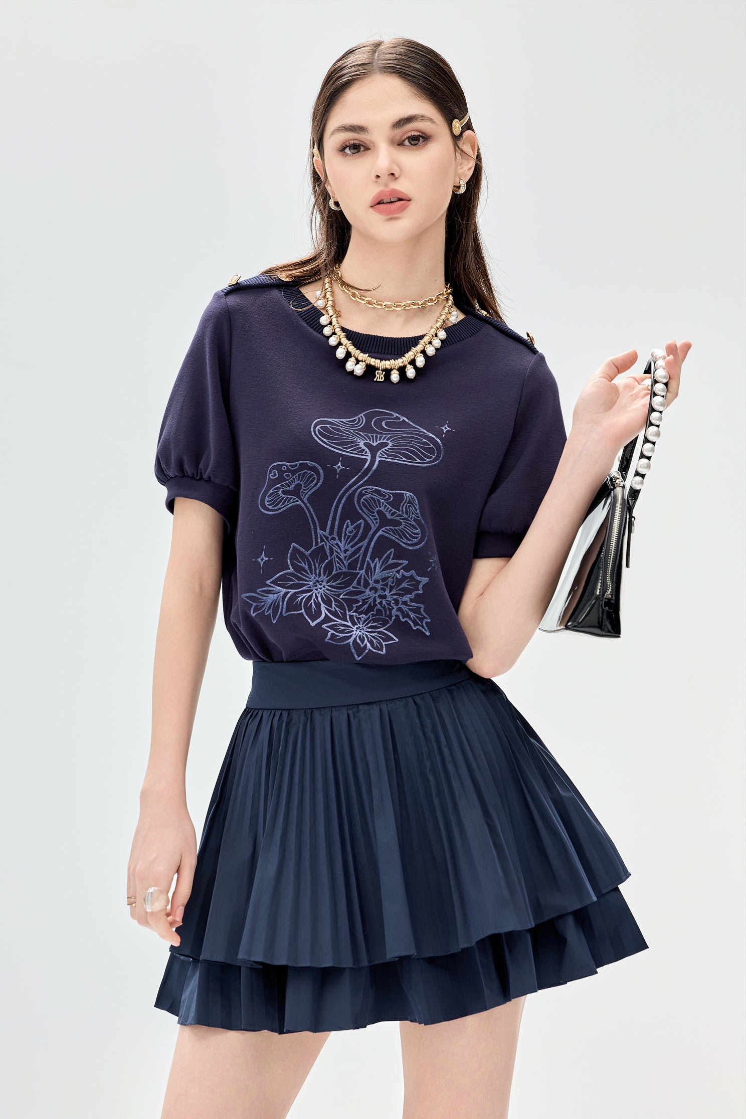 Mushroom Graphic Navy Short Sleeve TopMushroom Graphic Navy Short Sleeve Top,Tops,Short sleeve tops,Season (AW) Look