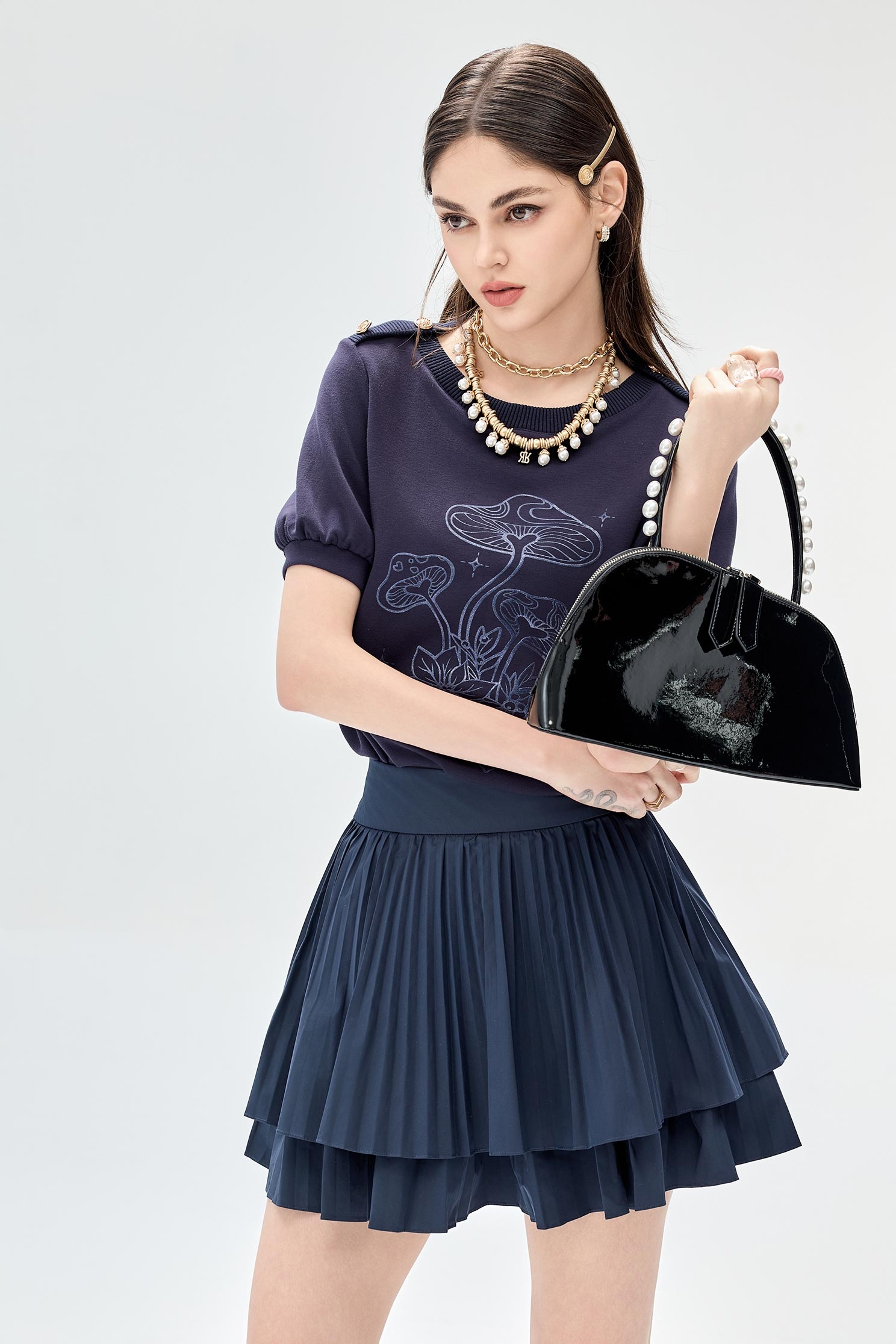 Mushroom Graphic Navy Short Sleeve TopMushroom Graphic Navy Short Sleeve Top,Tops,Short sleeve tops,Season (AW) Look